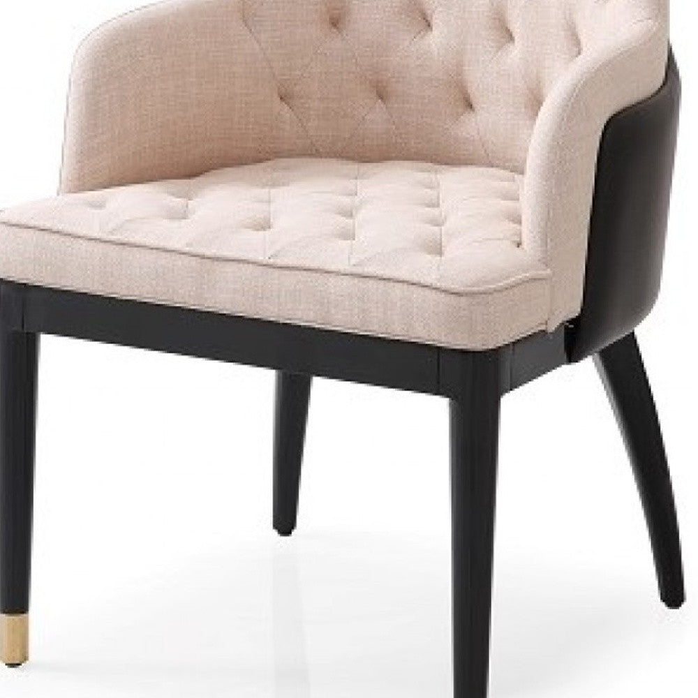 Tufted Beige And Black Upholstered Fabric Dining Arm Chair