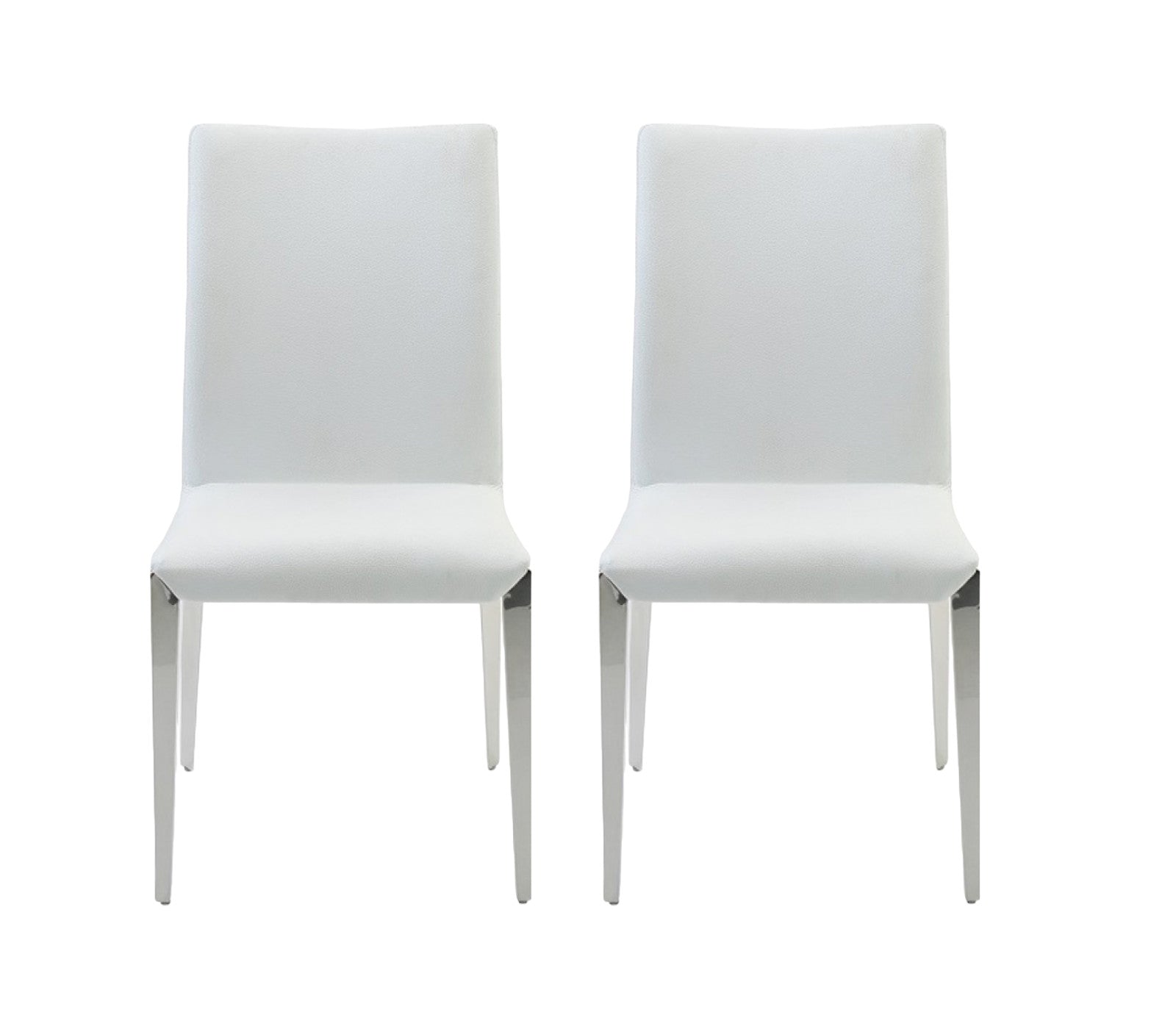 Set of Two White and Silver Upholstered Faux Leather Dining Side Chairs