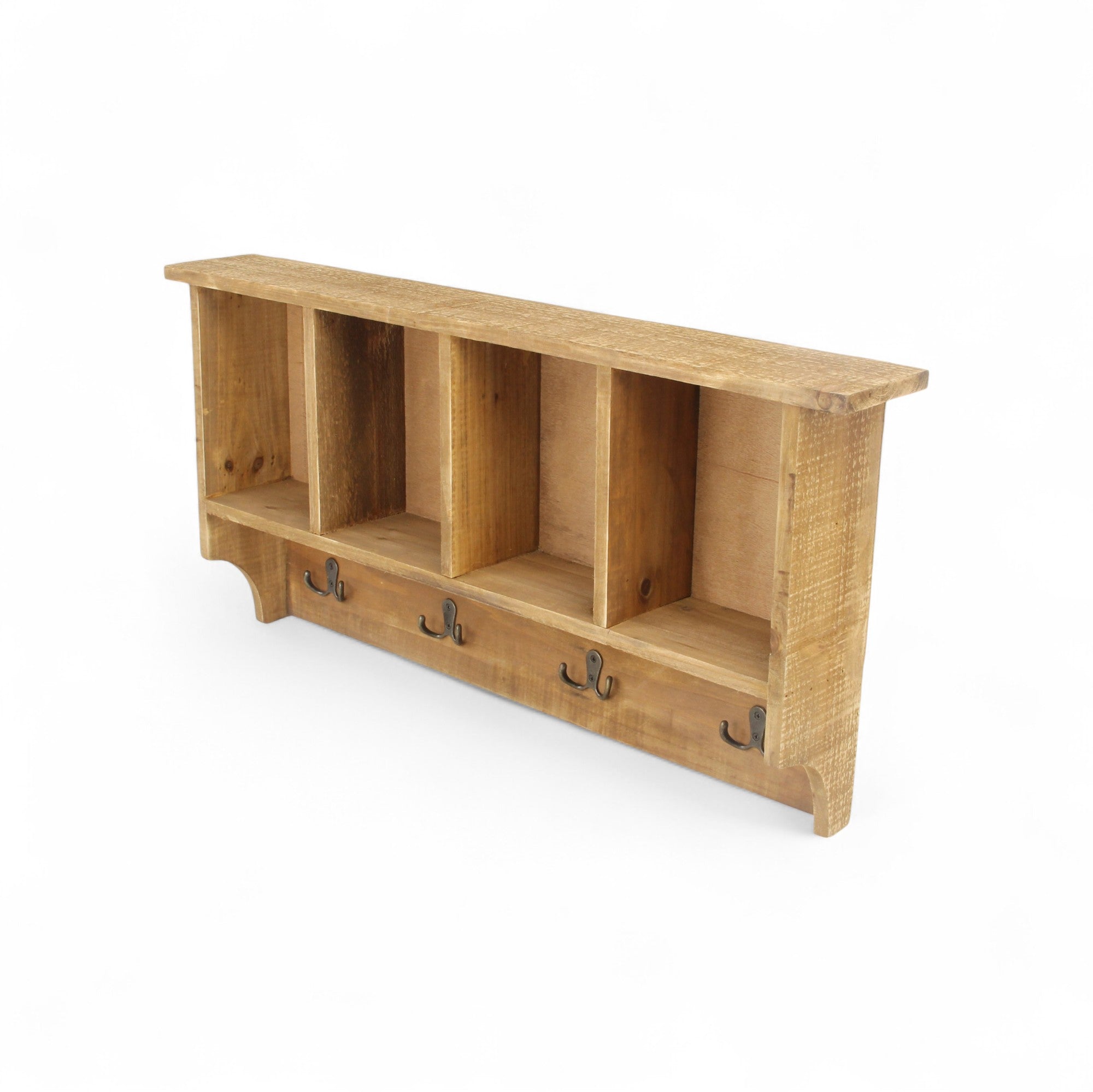 30" Natural Wood Four Hook Wall Mount Coat Rack