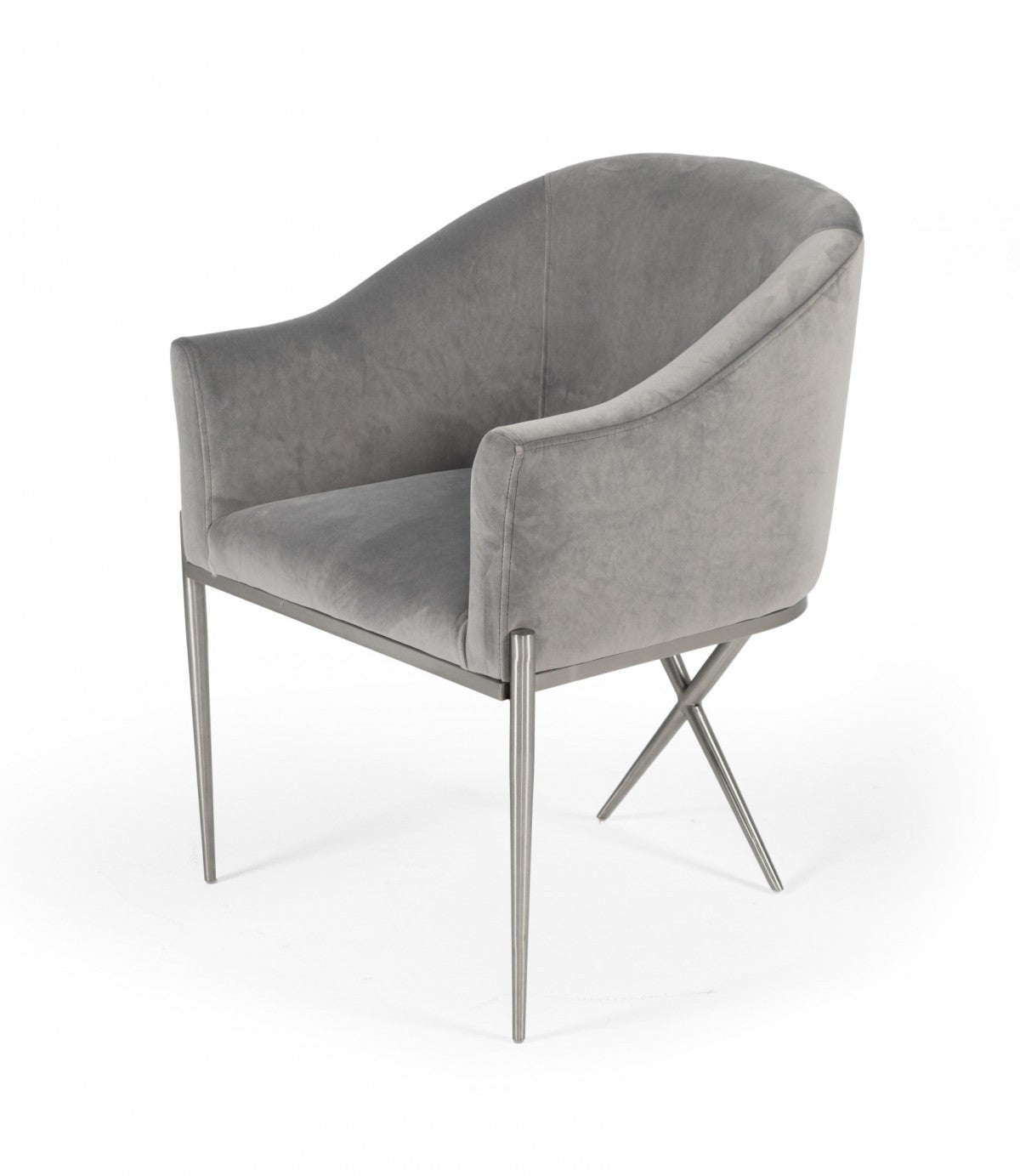 25" Gray And Silver Velvet Arm Chair