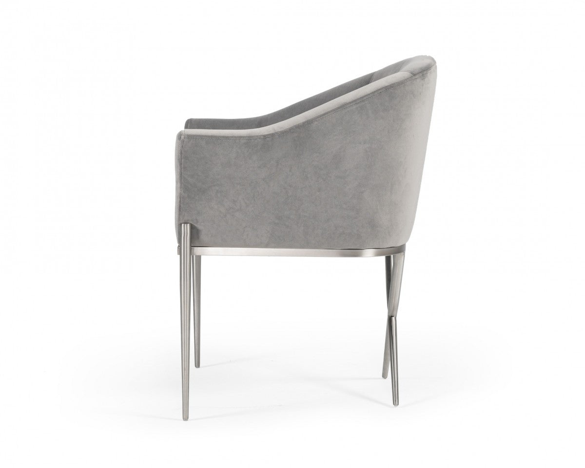25" Gray And Silver Velvet Arm Chair