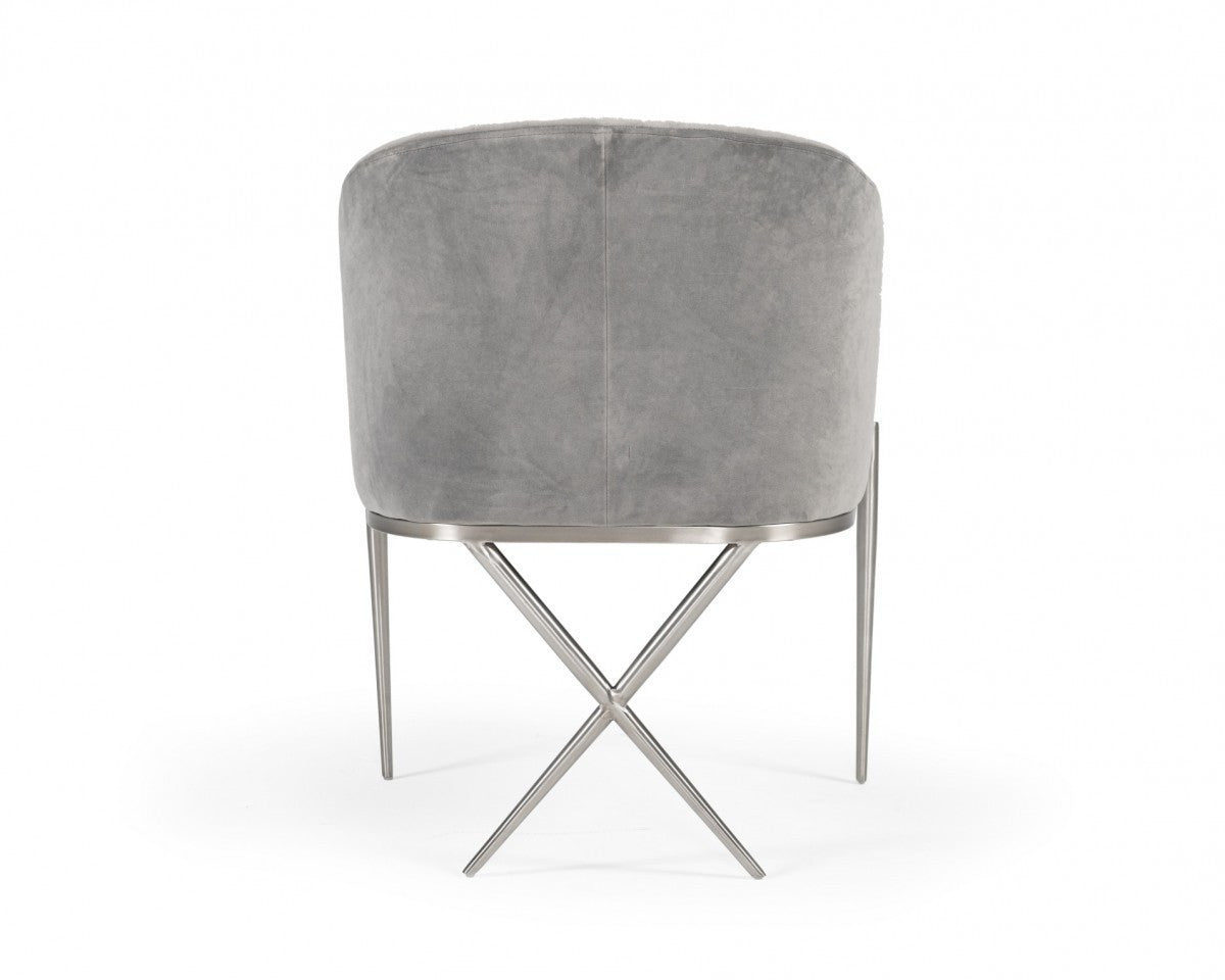 25" Gray And Silver Velvet Arm Chair