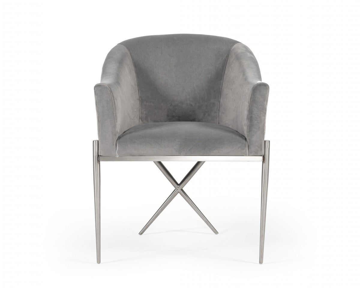 25" Gray And Silver Velvet Arm Chair