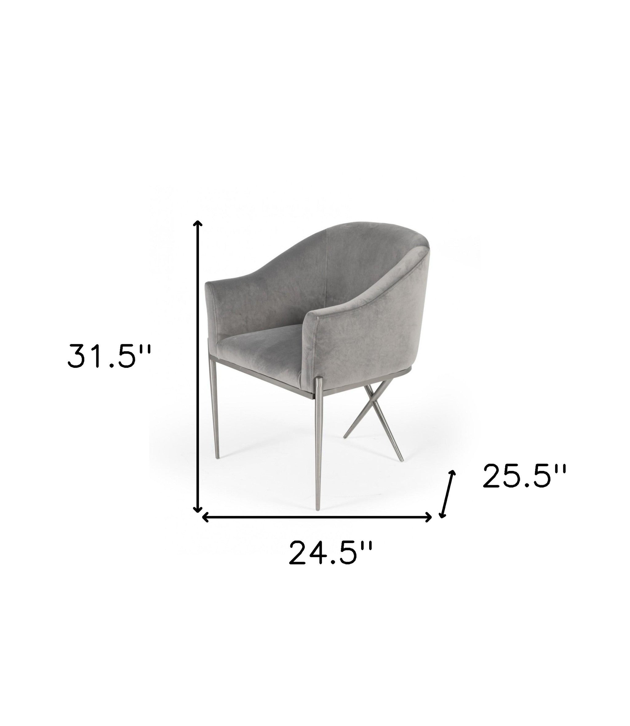 25" Gray And Silver Velvet Arm Chair