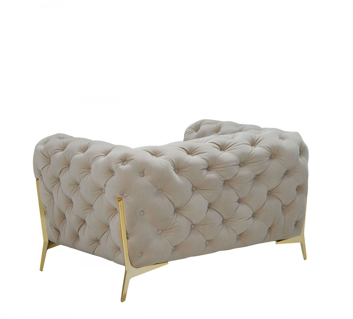 50" Beige And Gold Velvet Tufted Arm Chair