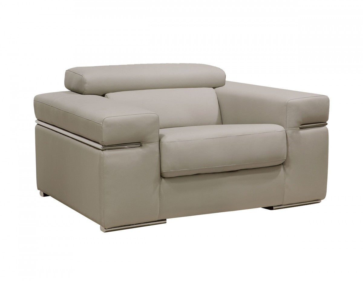 50" Light Gray And Brass Faux Leather Arm Chair