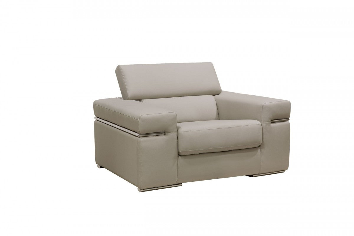 50" Light Gray And Brass Faux Leather Arm Chair