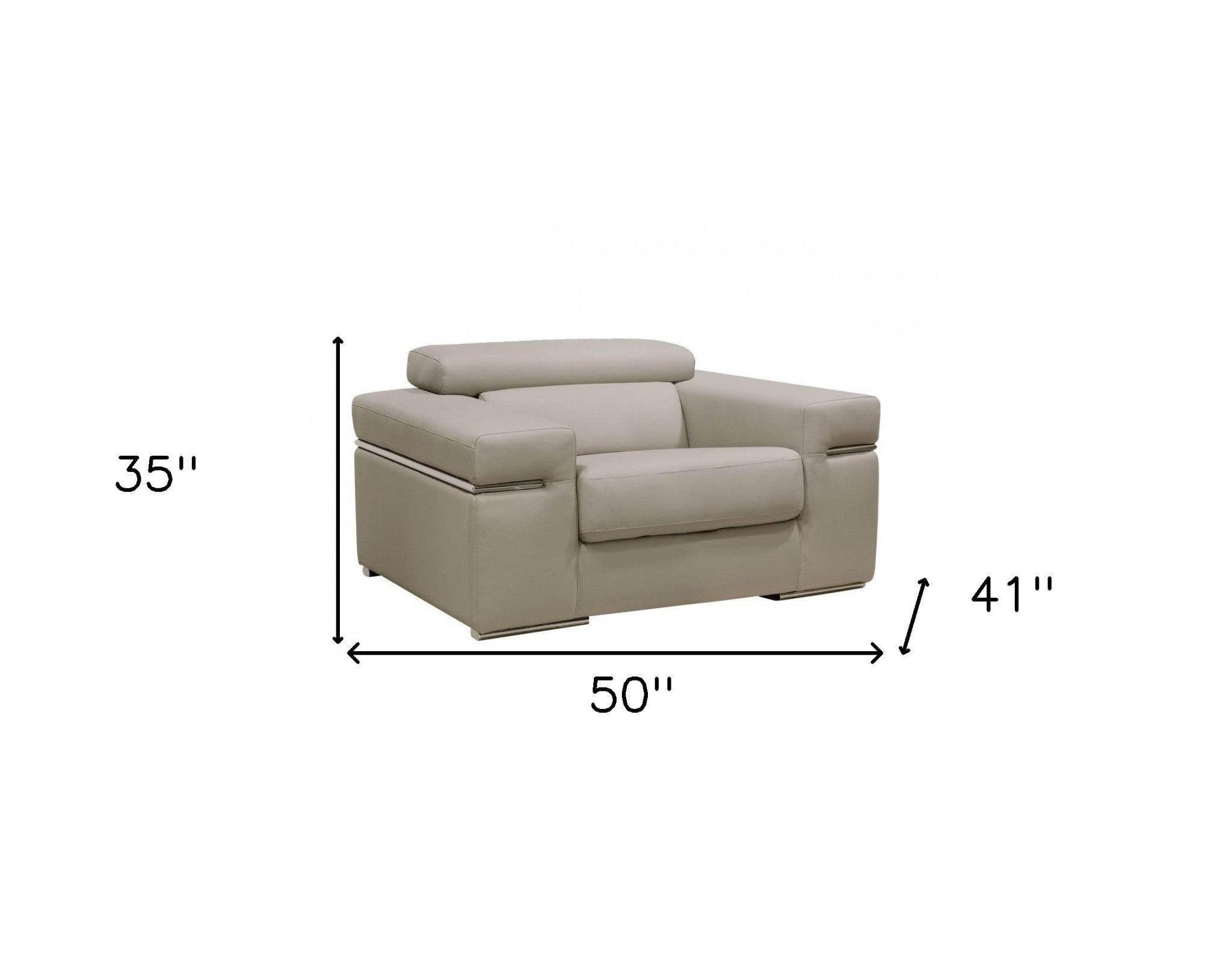 50" Light Gray And Brass Faux Leather Arm Chair