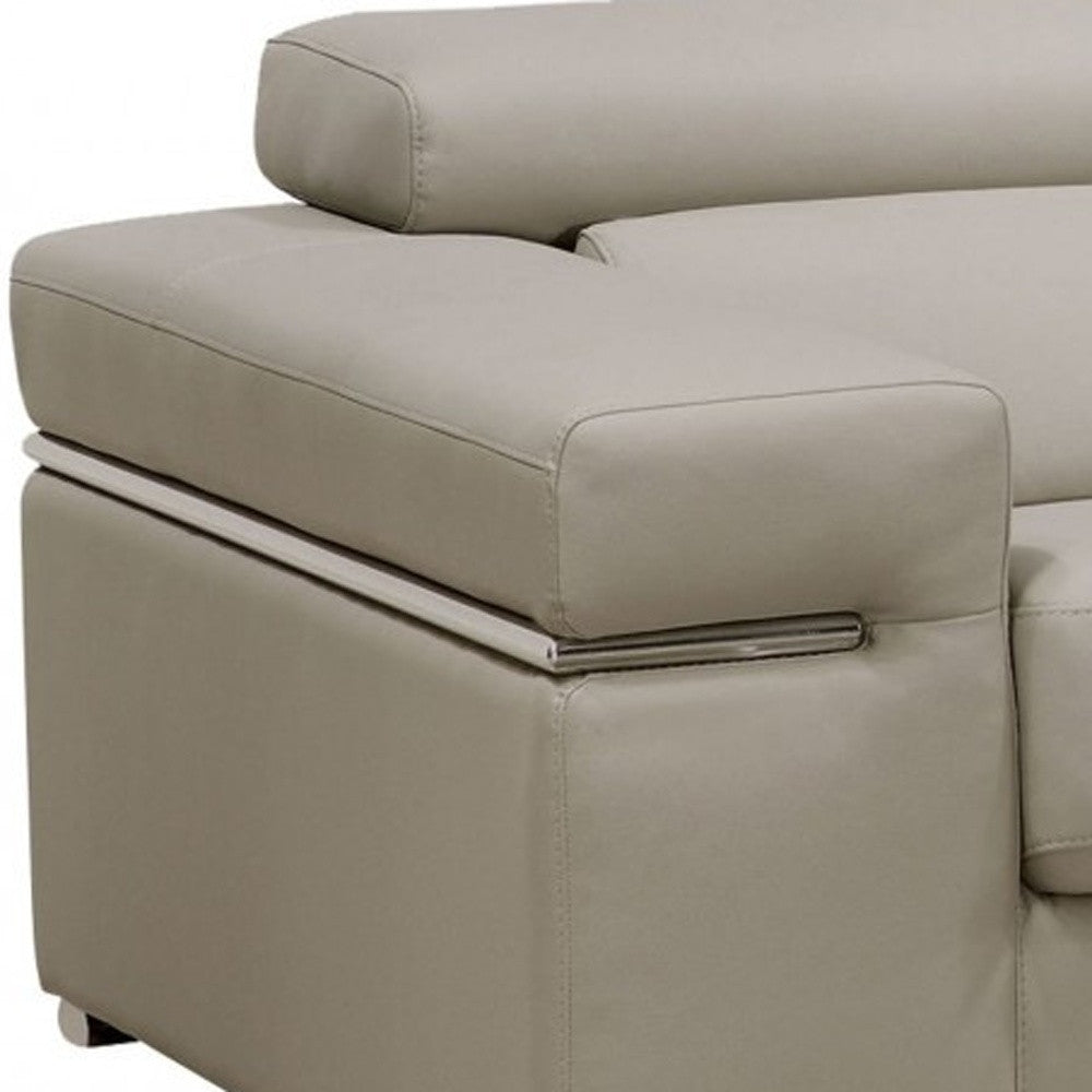 50" Light Gray And Brass Faux Leather Arm Chair