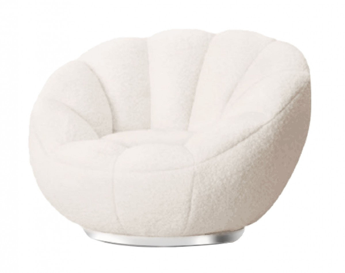 24" White And Silver Sherpa Swivel Barrel Chair