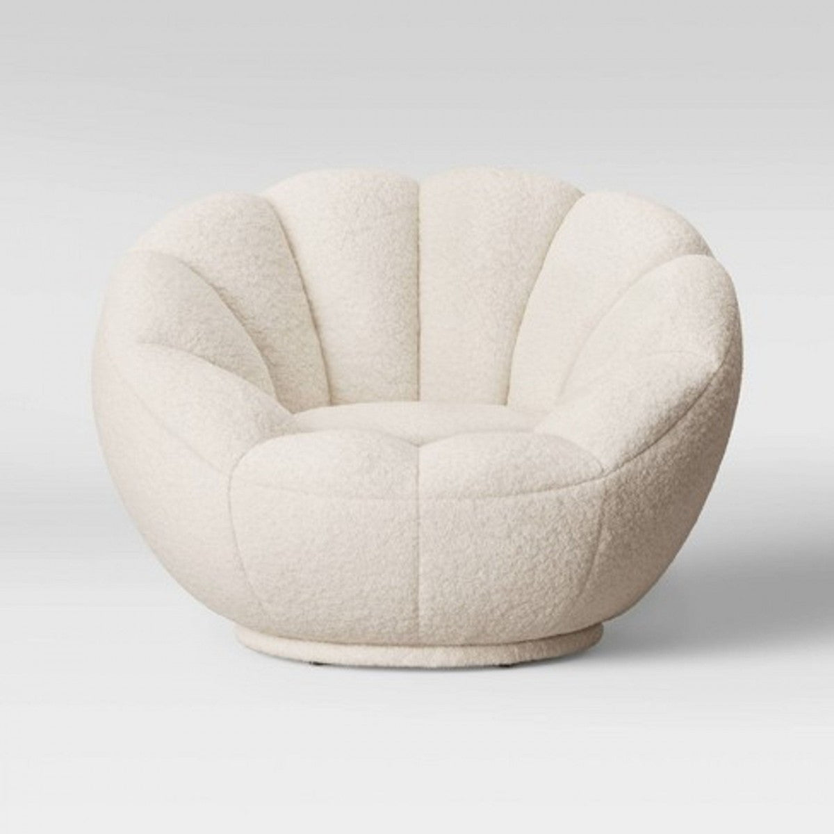 24" White And Silver Sherpa Swivel Barrel Chair