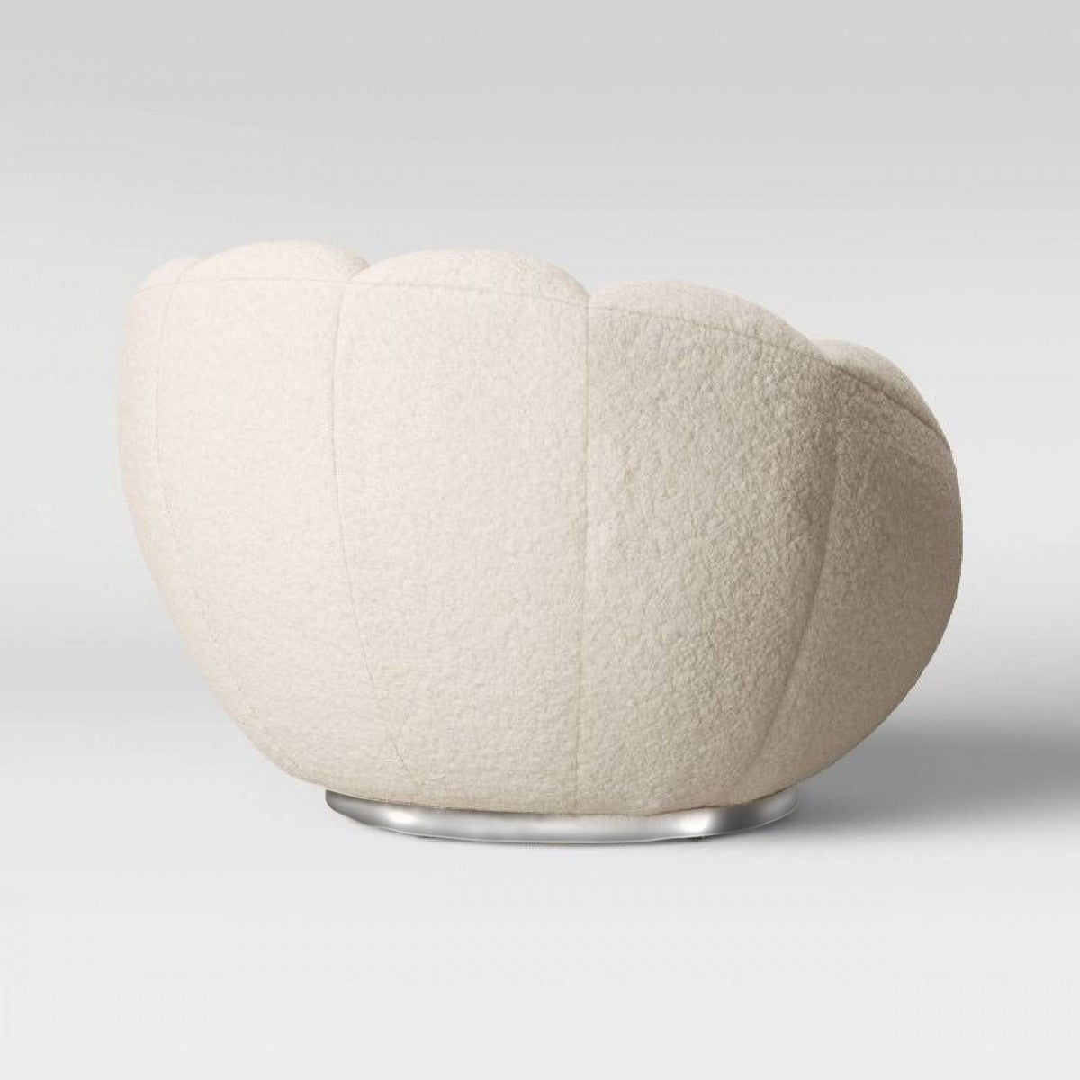 24" White And Silver Sherpa Swivel Barrel Chair