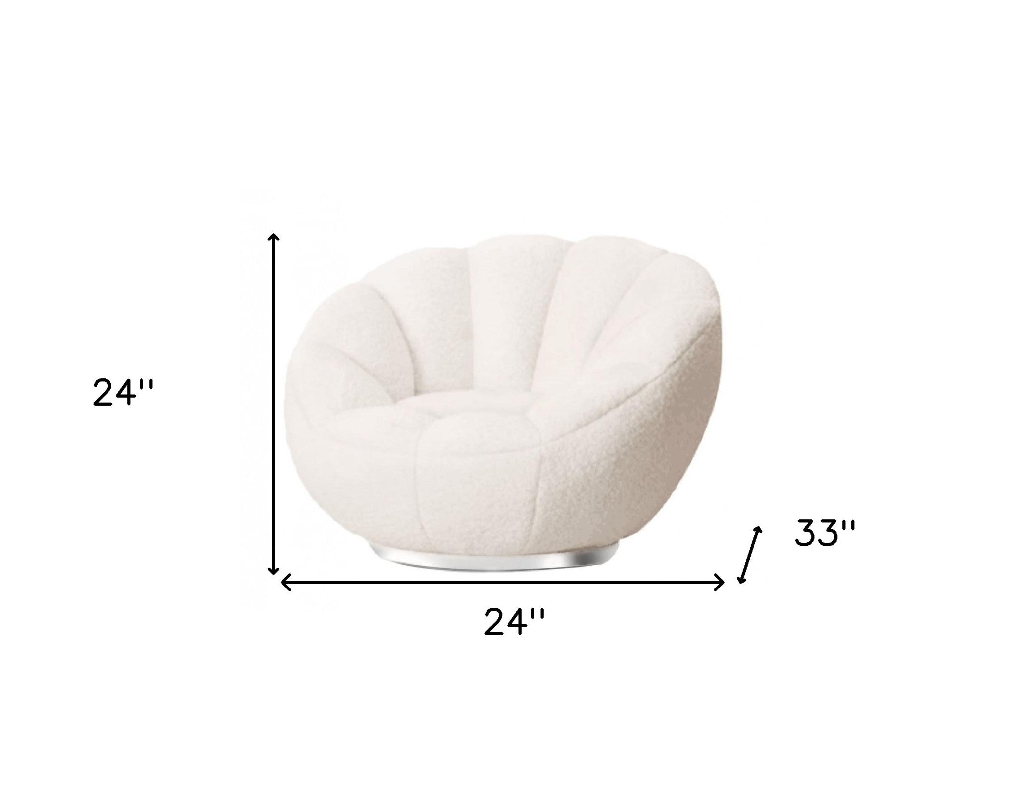 24" White And Silver Sherpa Swivel Barrel Chair