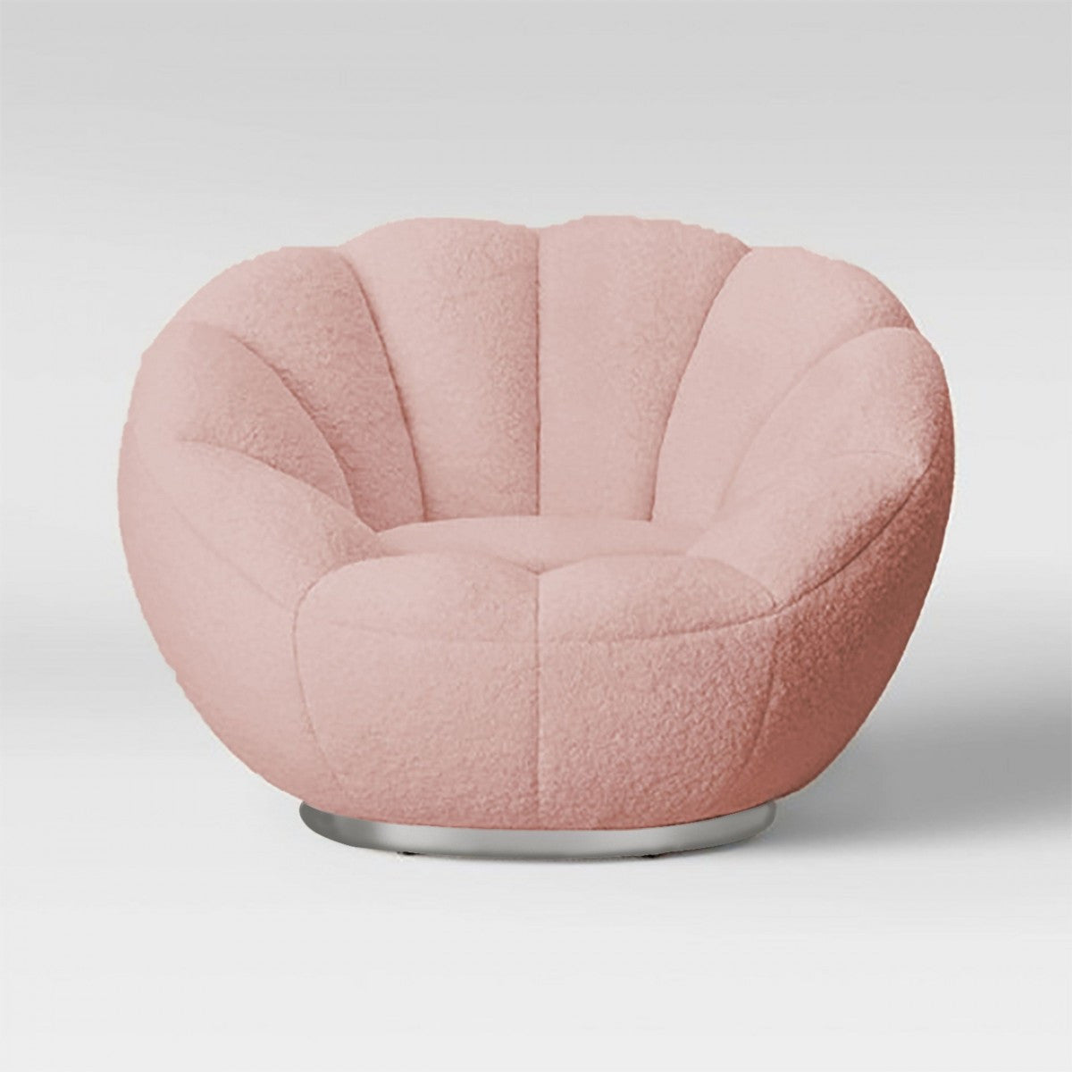 24" Pink And Silver Sherpa Swivel Barrel Chair