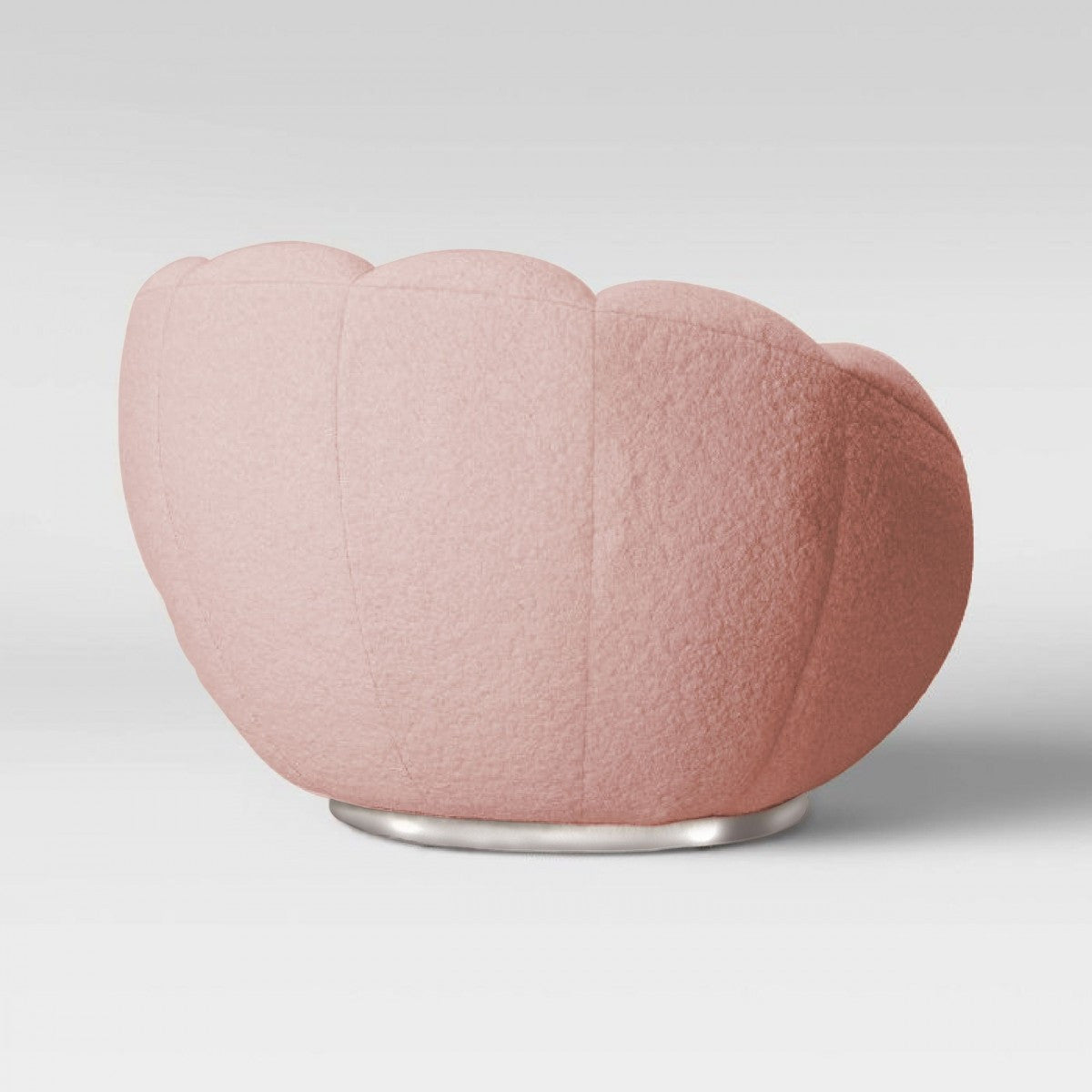 24" Pink And Silver Sherpa Swivel Barrel Chair