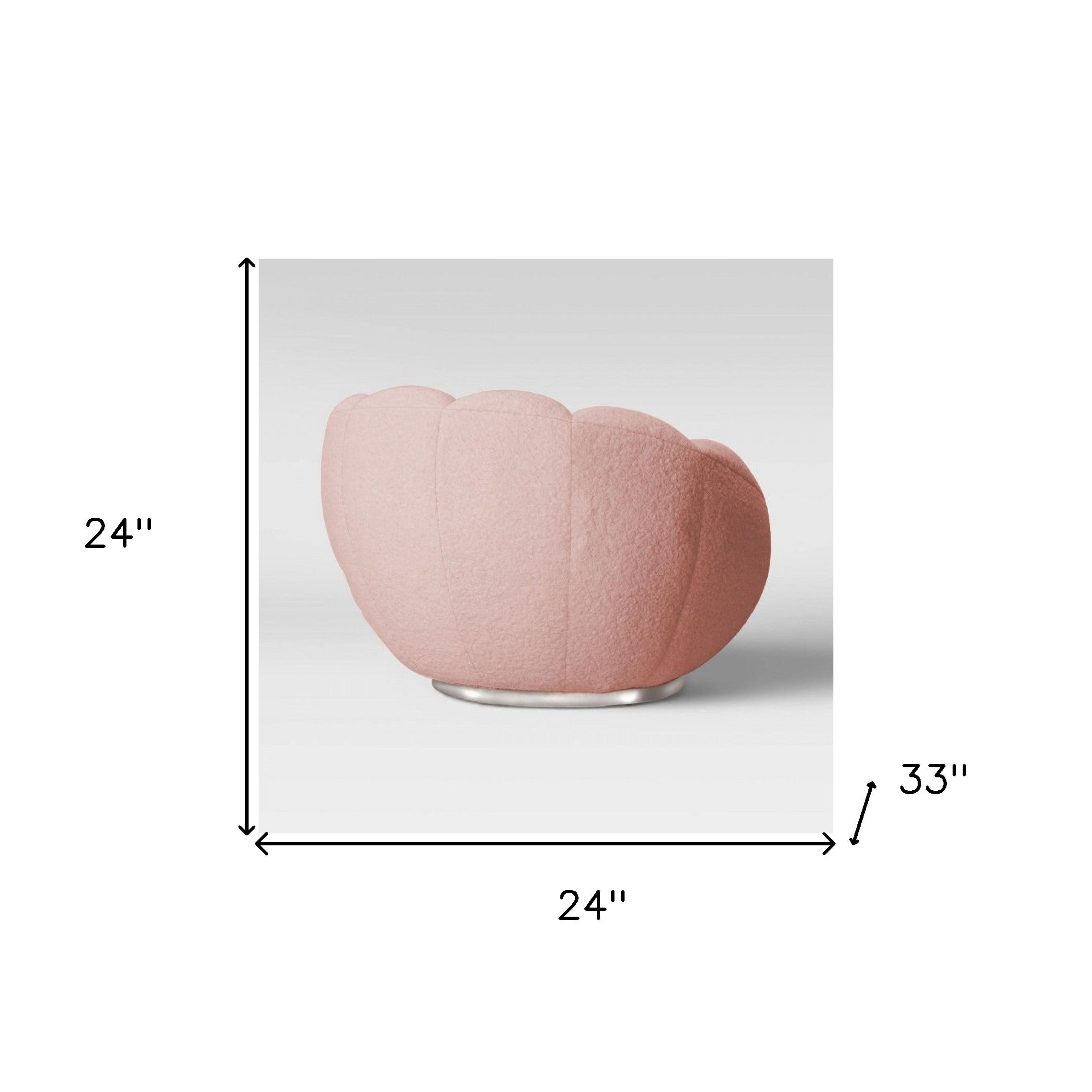 24" Pink And Silver Sherpa Swivel Barrel Chair
