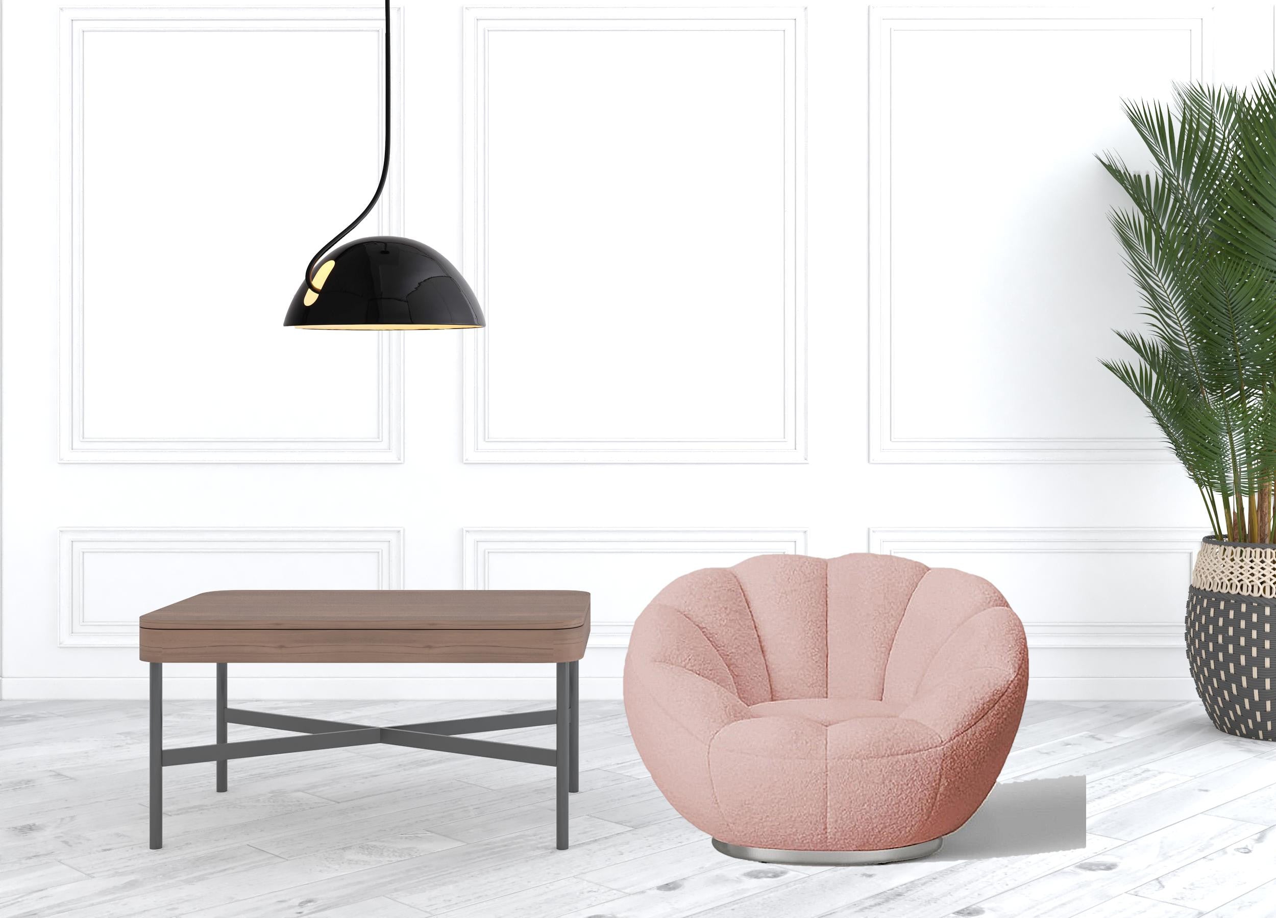 24" Pink And Silver Sherpa Swivel Barrel Chair