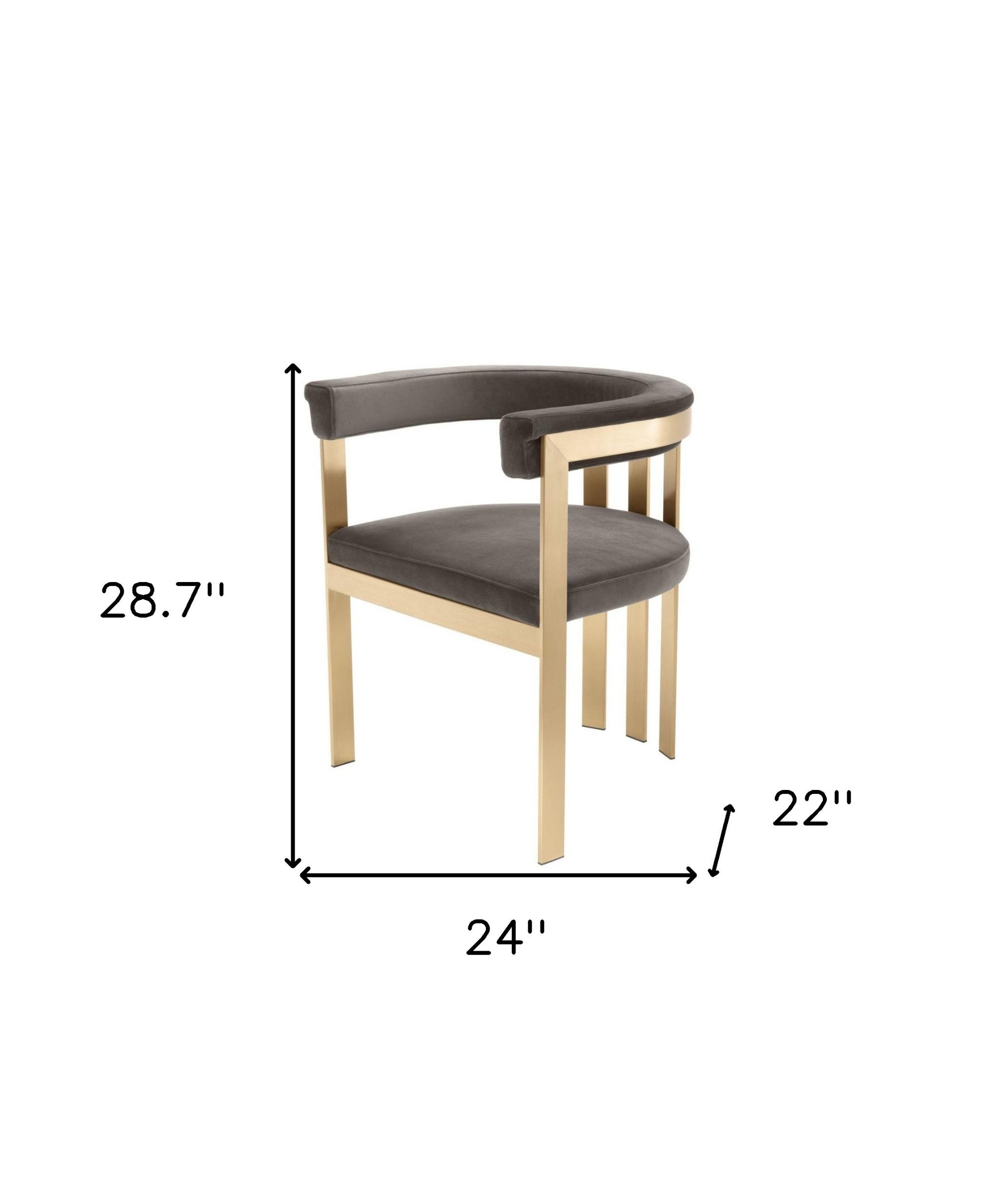 24" Gray And Gold Velvet Arm Chair