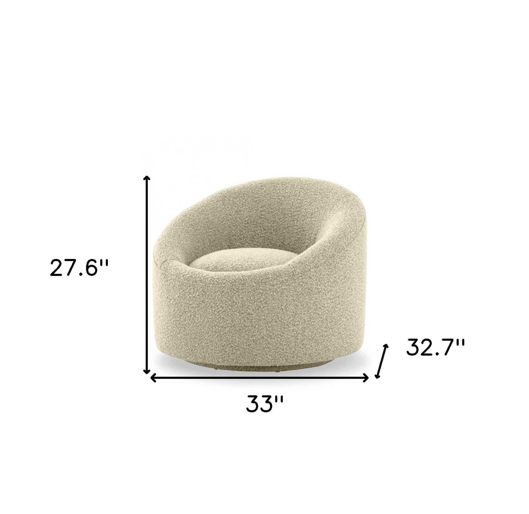 33" Beige Upholstered Swivel Barrel Chair