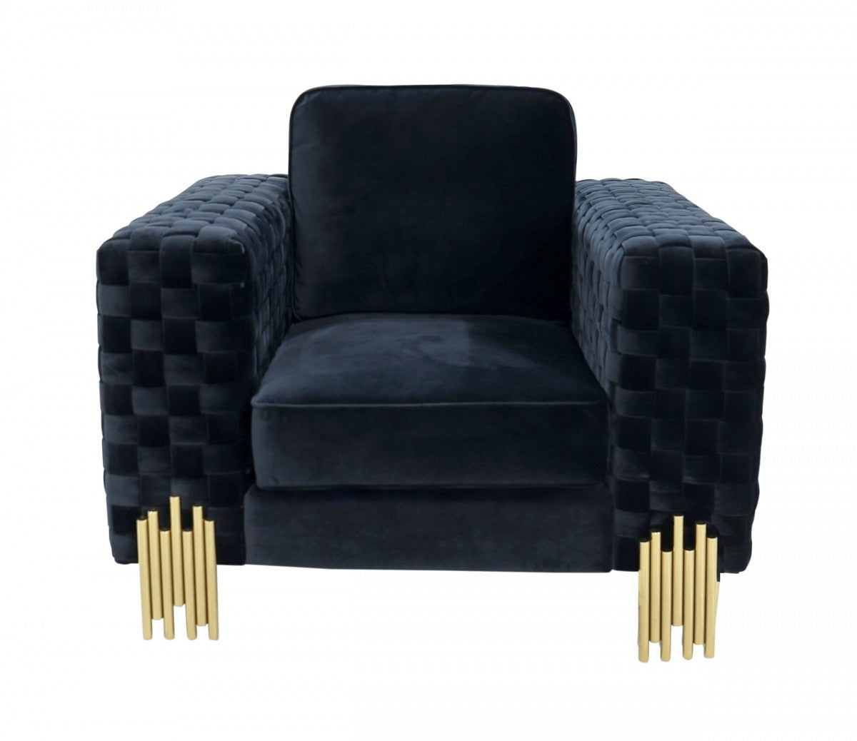 45" Black And Gold Velvet Arm Chair