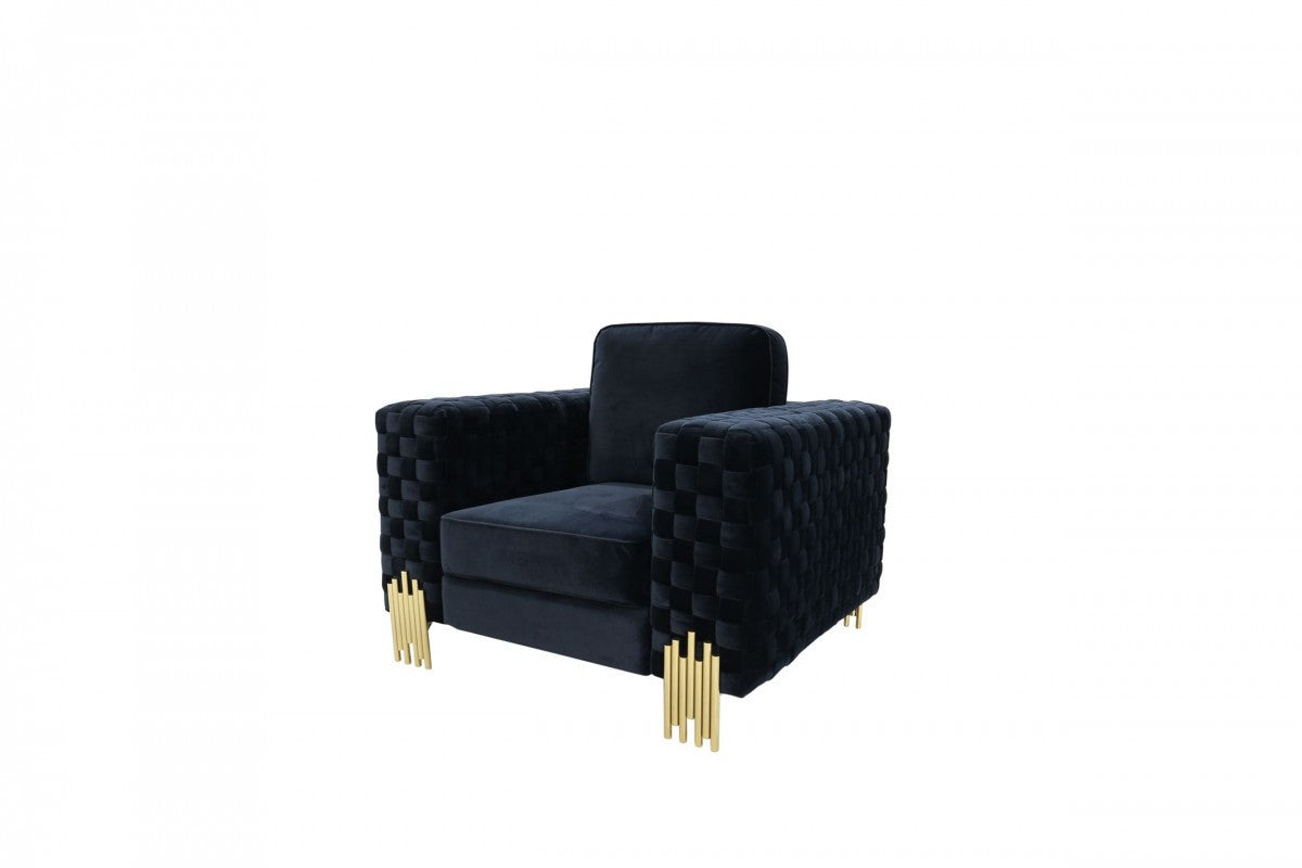 45" Black And Gold Velvet Arm Chair