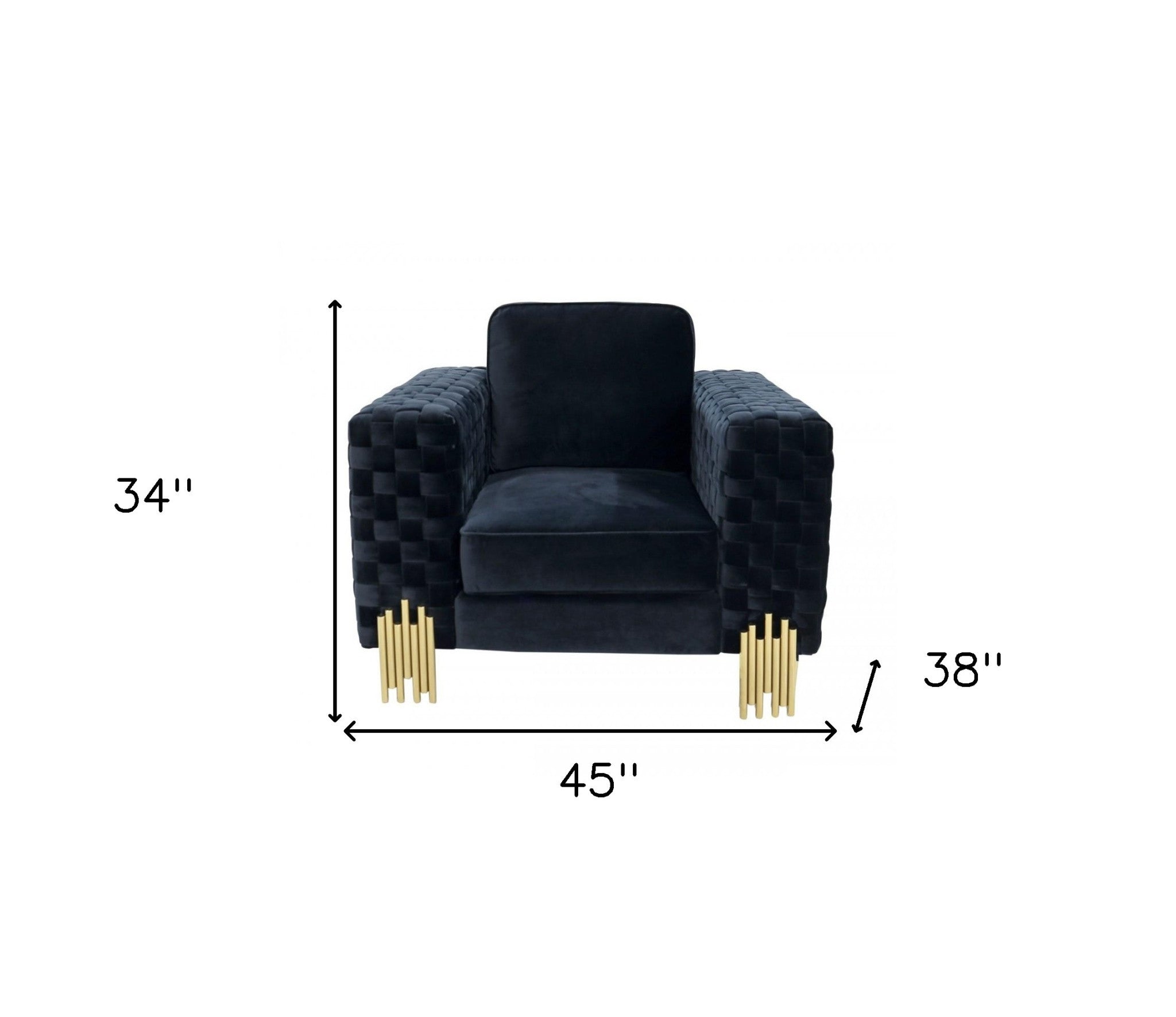 45" Black And Gold Velvet Arm Chair