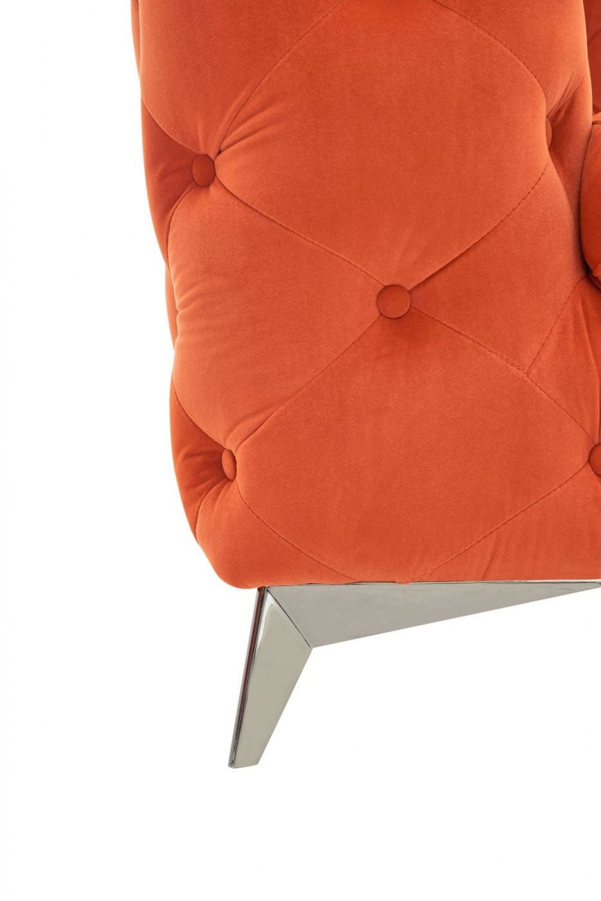 50" Orange And Silver Velvet Tufted Arm Chair