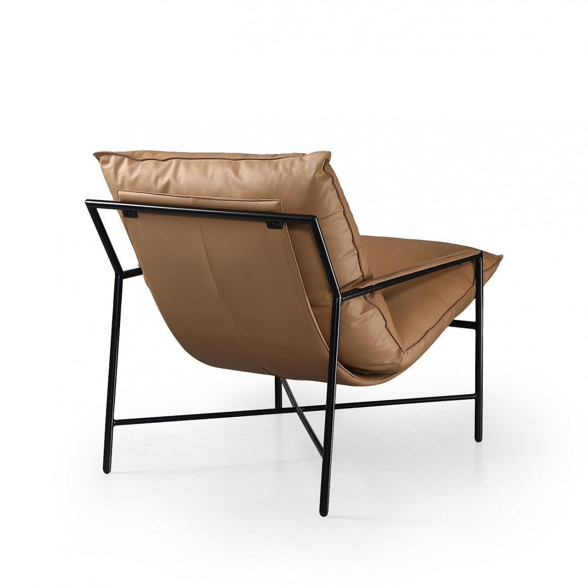 28" Camel And Black Top Grain Leather Tufted Arm Chair