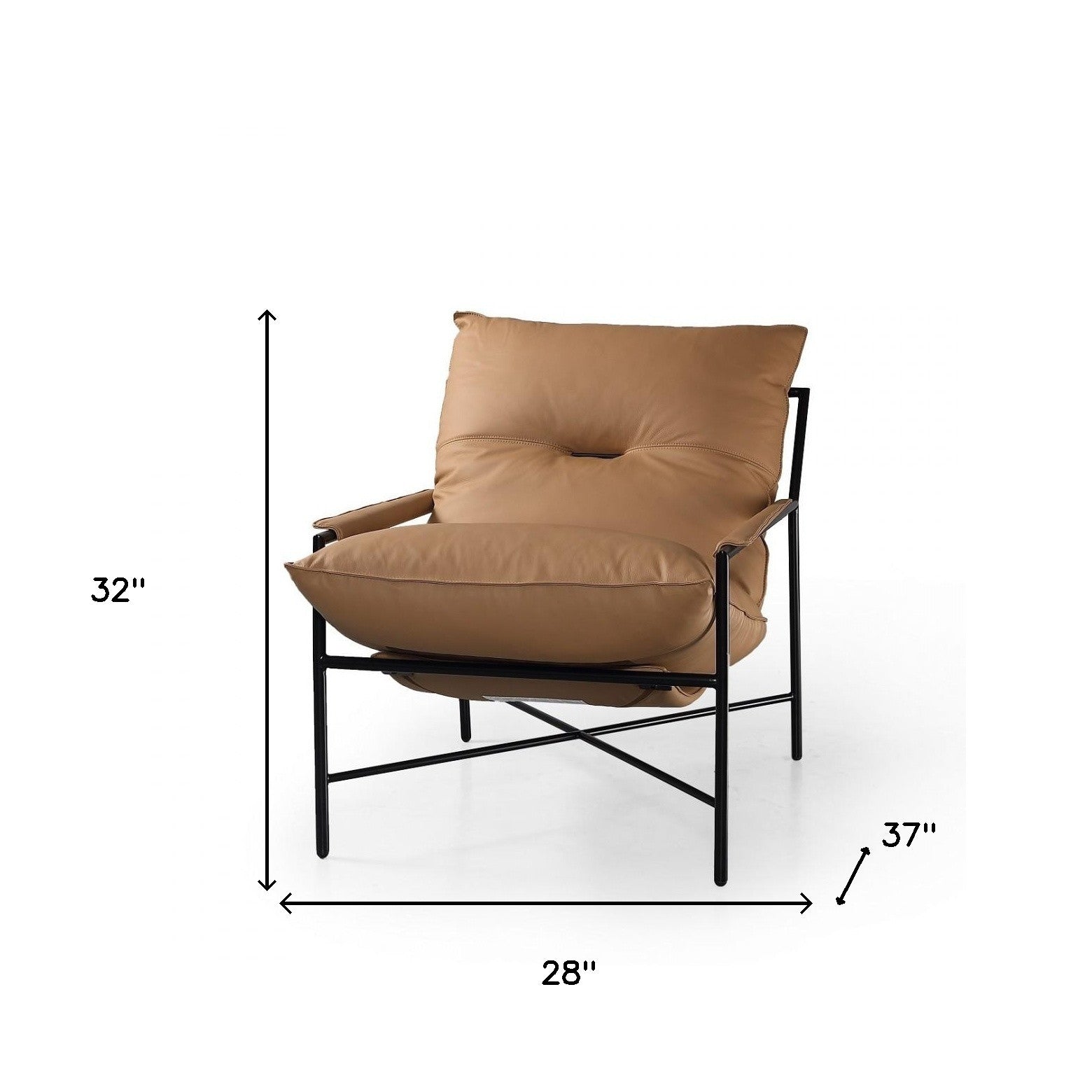 28" Camel And Black Top Grain Leather Tufted Arm Chair