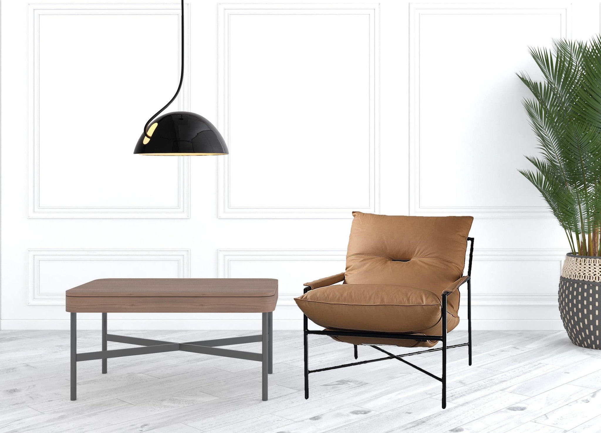 28" Camel And Black Top Grain Leather Tufted Arm Chair
