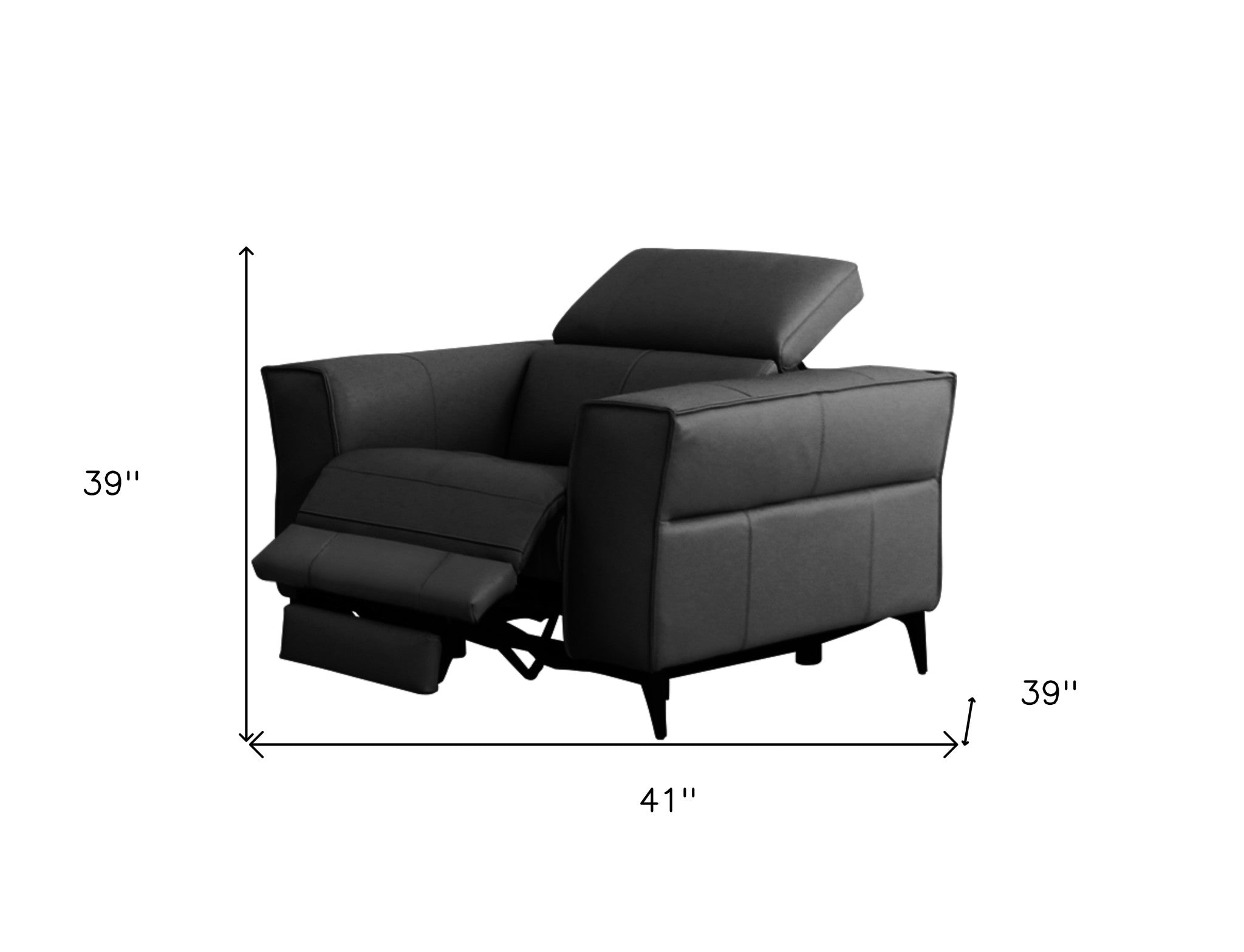 41" Black Genuine Leather Power Recliner