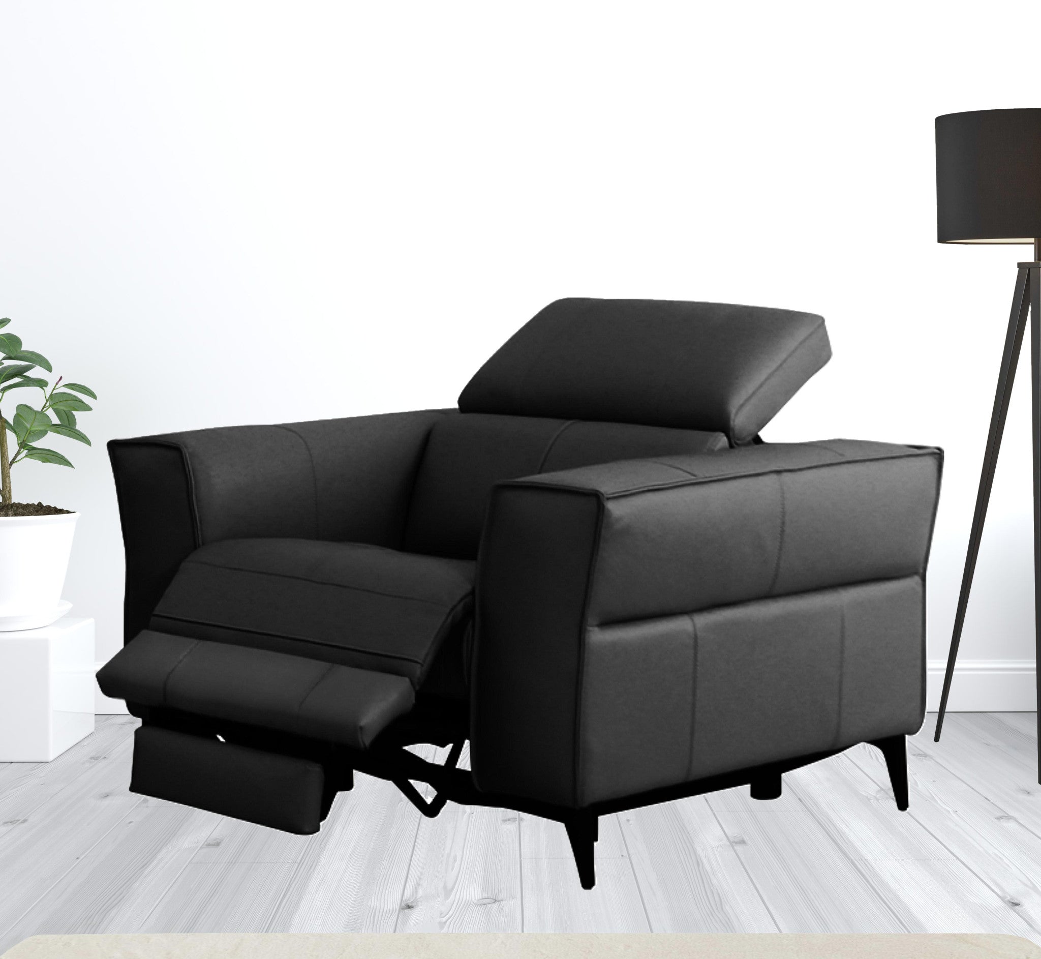 41" Black Genuine Leather Power Recliner