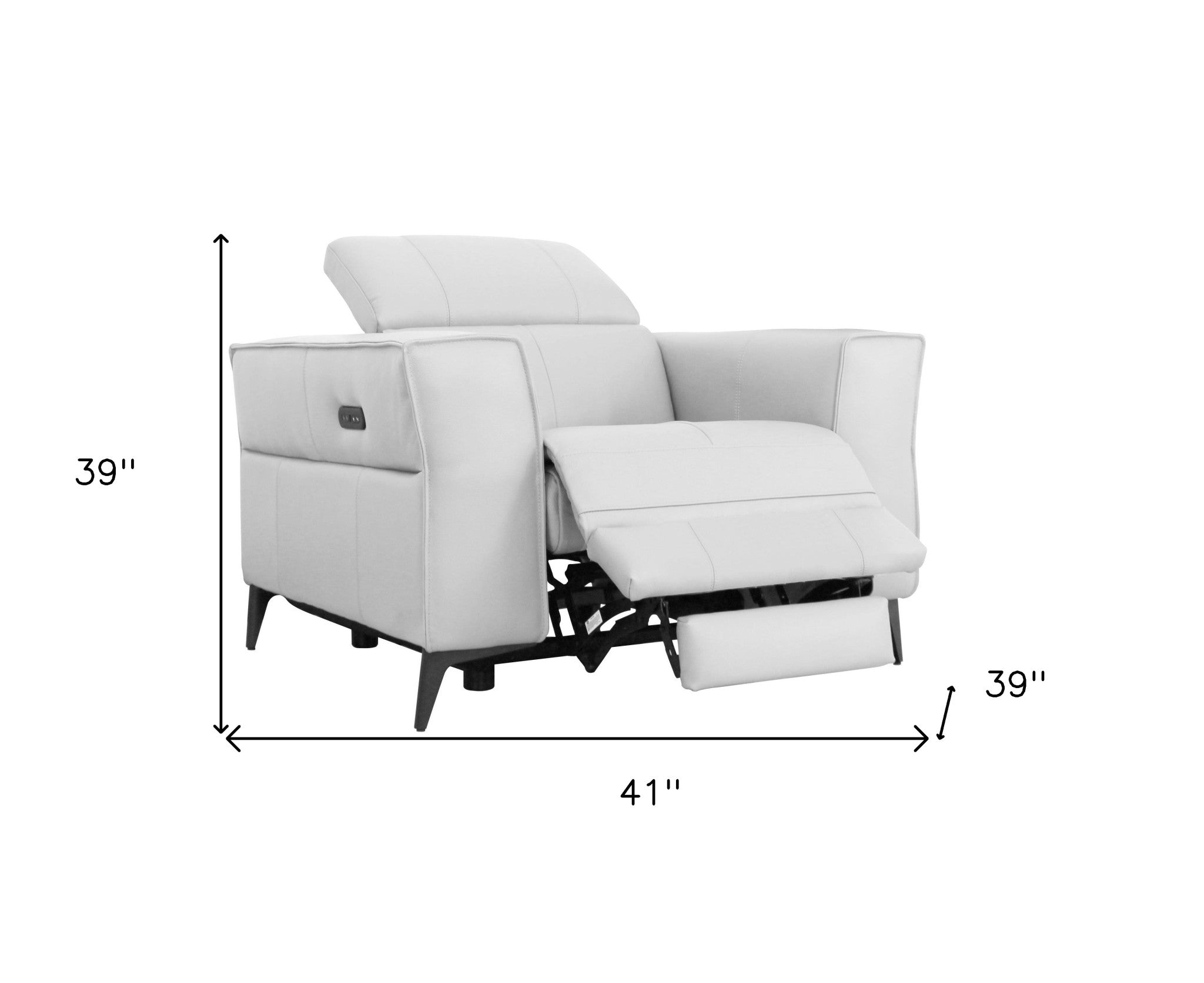41" White Genuine Leather Power Recliner