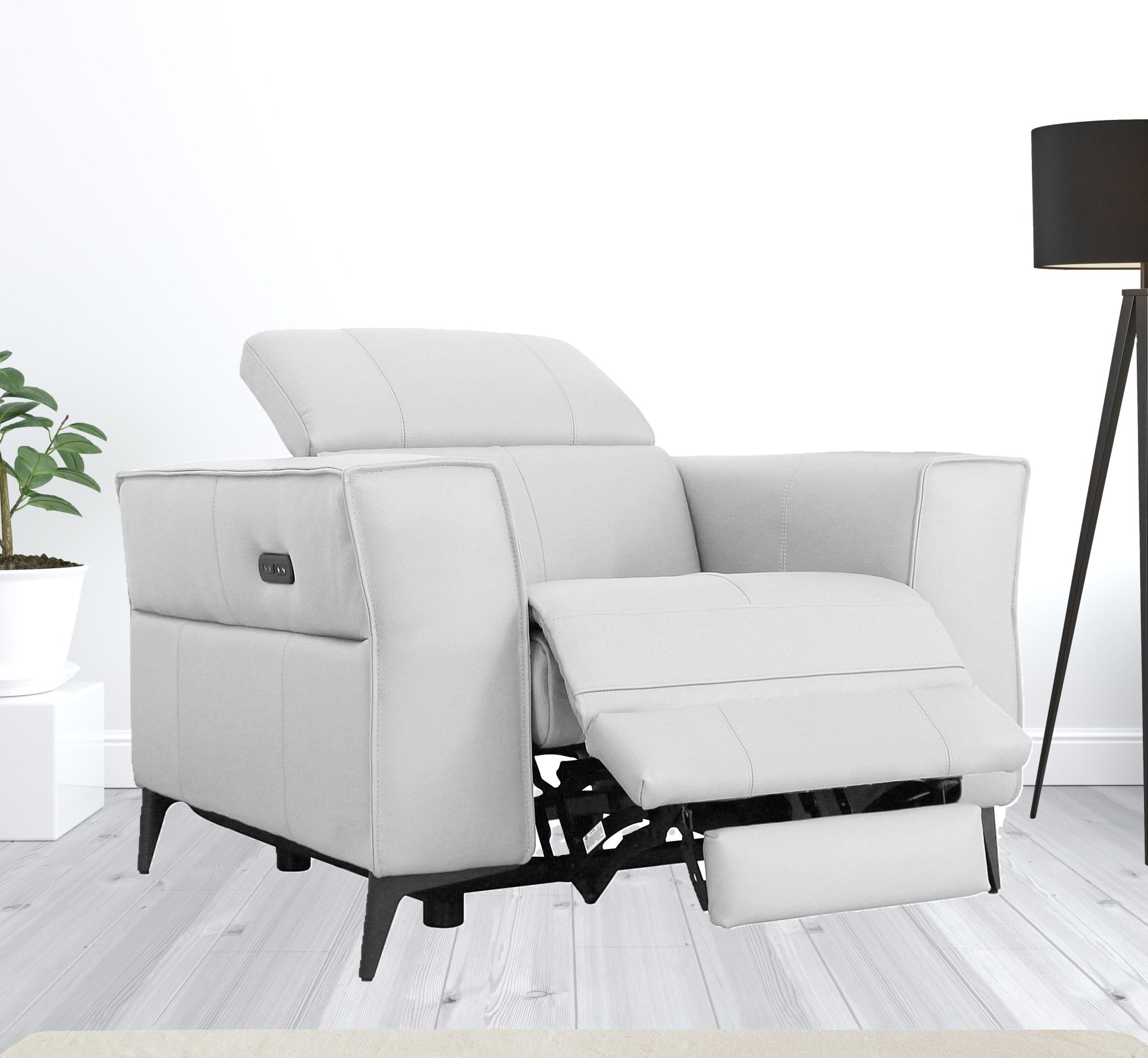 41" White Genuine Leather Power Recliner