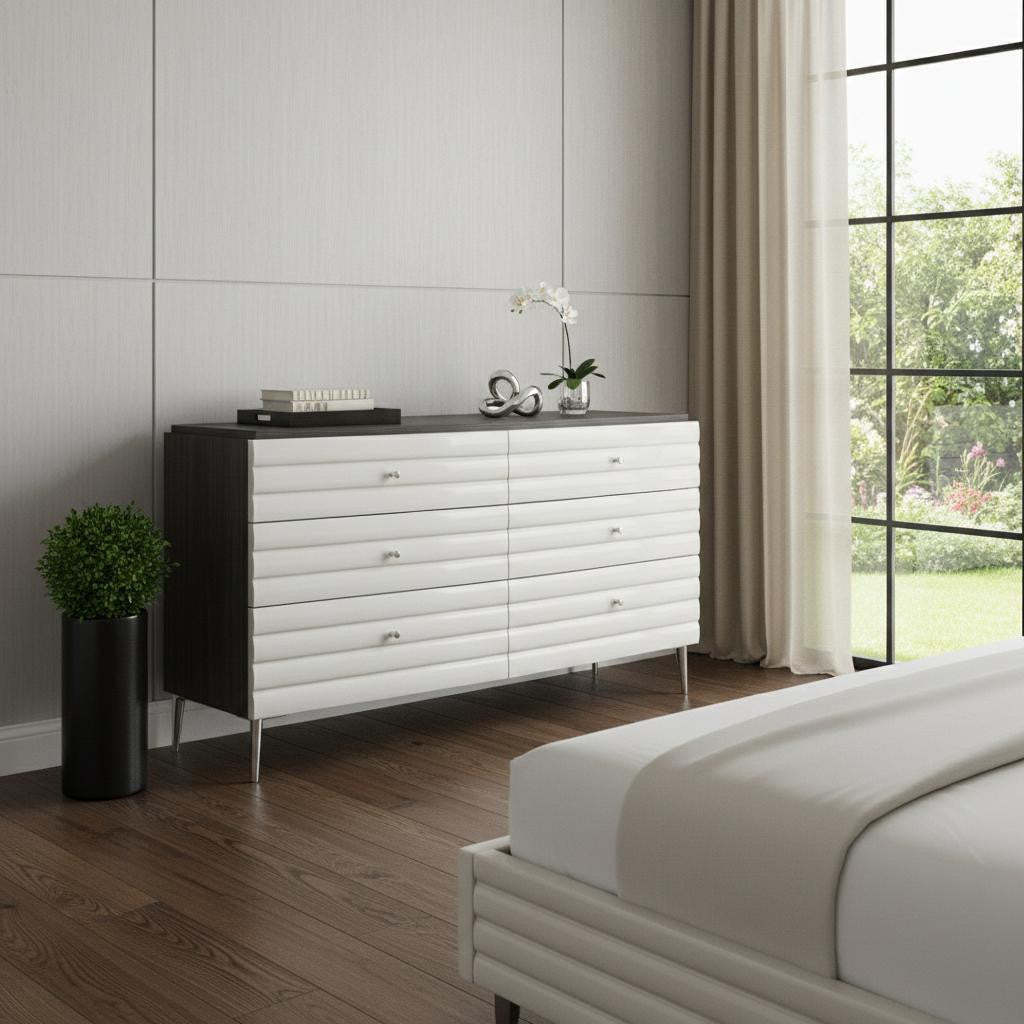 62" Grey Manufactured Wood Six Drawer Double Dresser