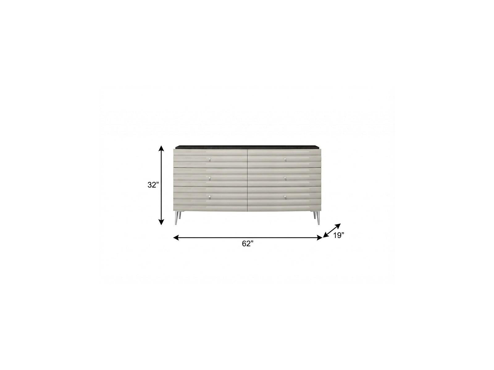 62" Grey Manufactured Wood Six Drawer Double Dresser