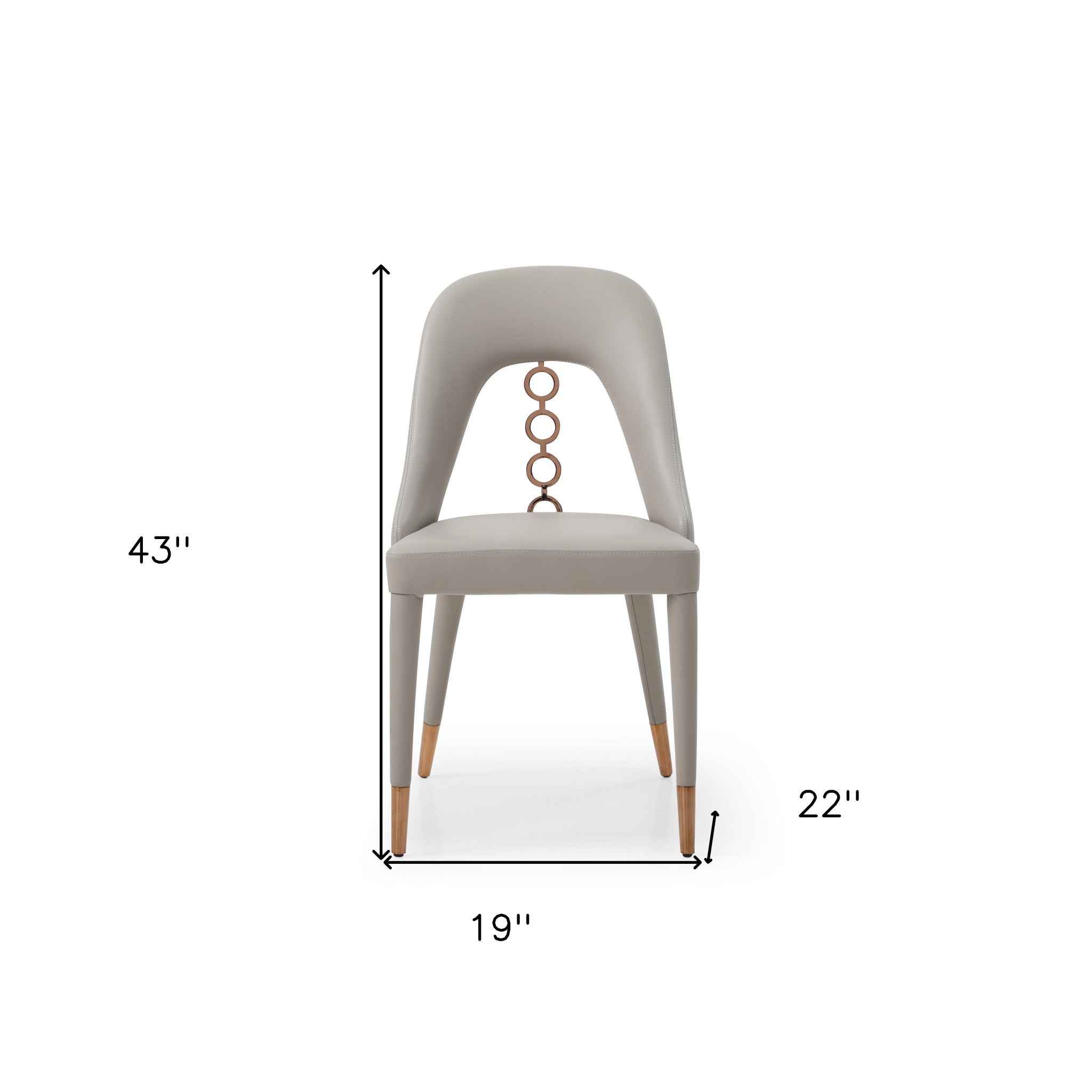 Set of Two Light Gray Faux Leather Dining Side Chairs With Rose Gold Accents