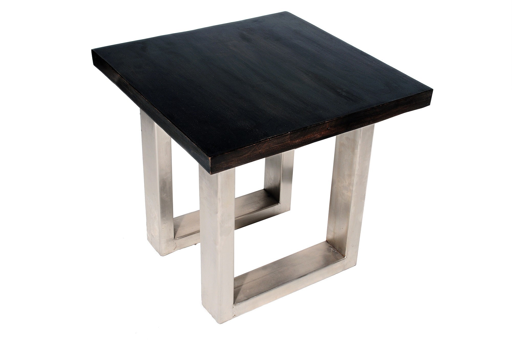 24" Silver And Antique Brown Solid Wood And Iron Square End Table