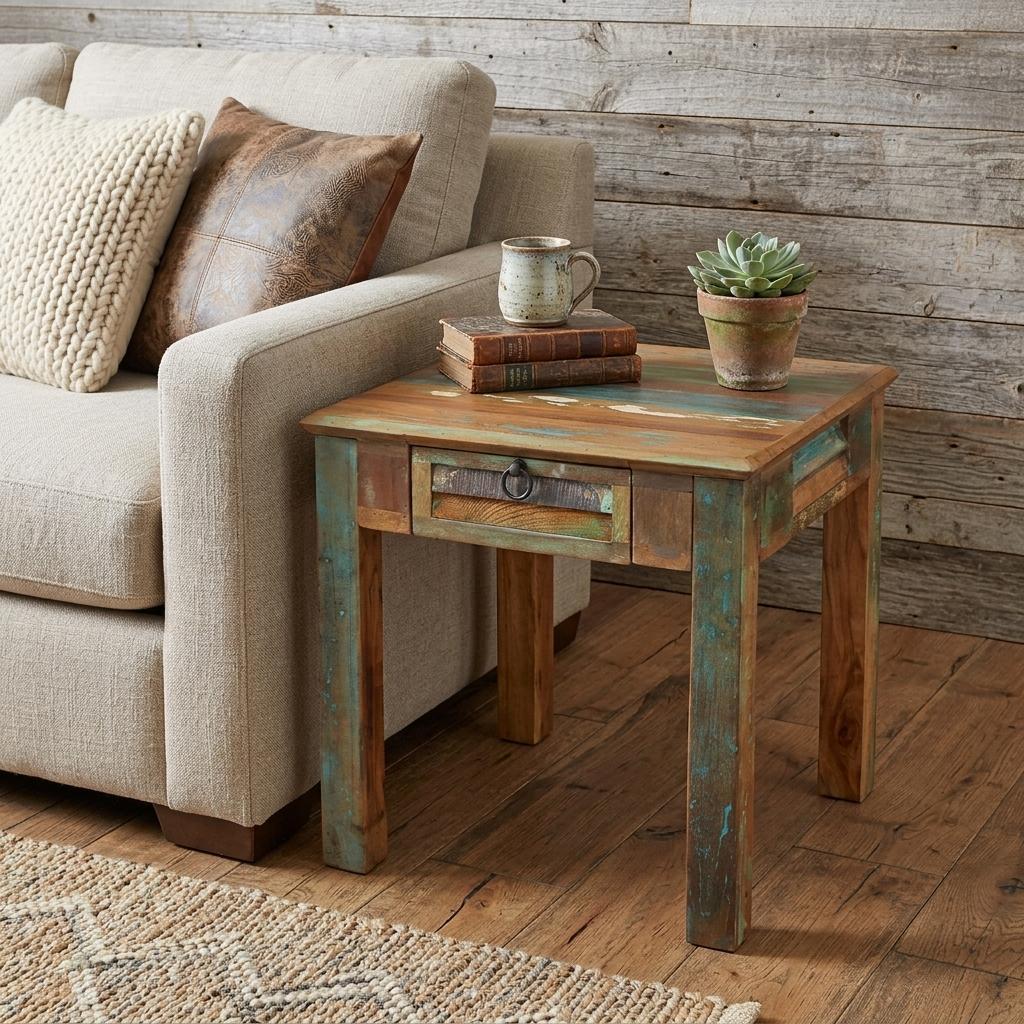24" Brown Solid Wood Square End Table With Drawer