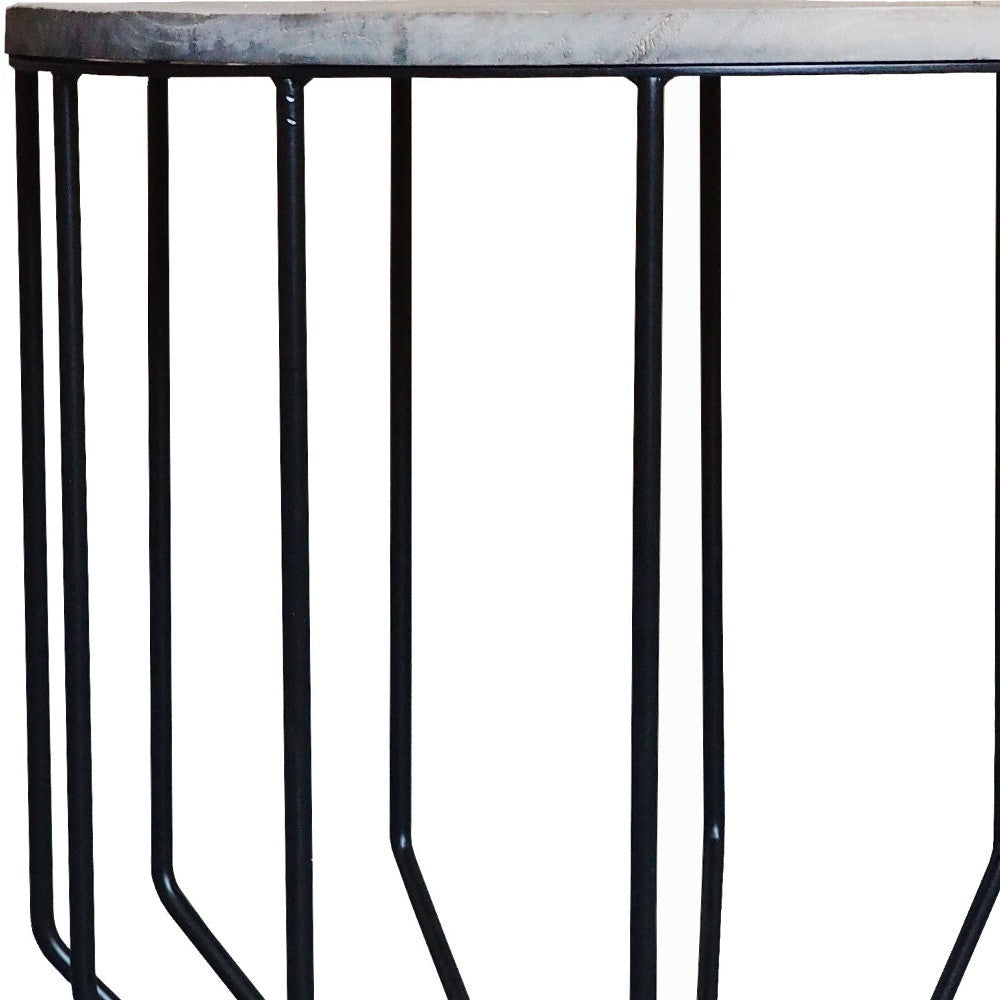 20" Black And Brown Solid Wood And Iron Round End Table