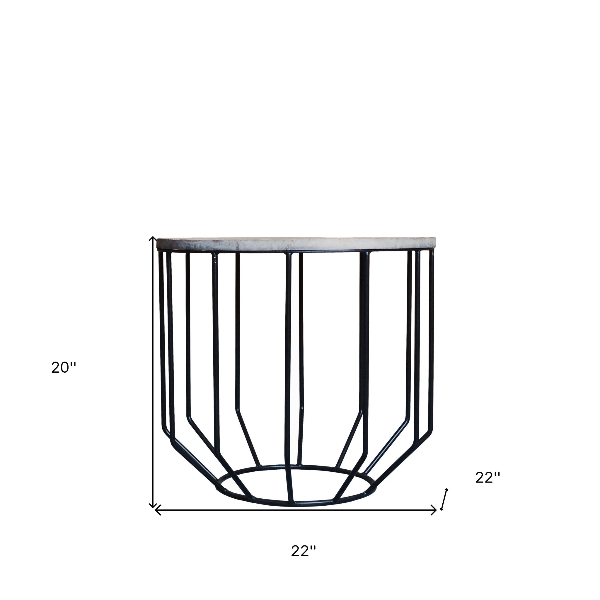 20" Black And Brown Solid Wood And Iron Round End Table