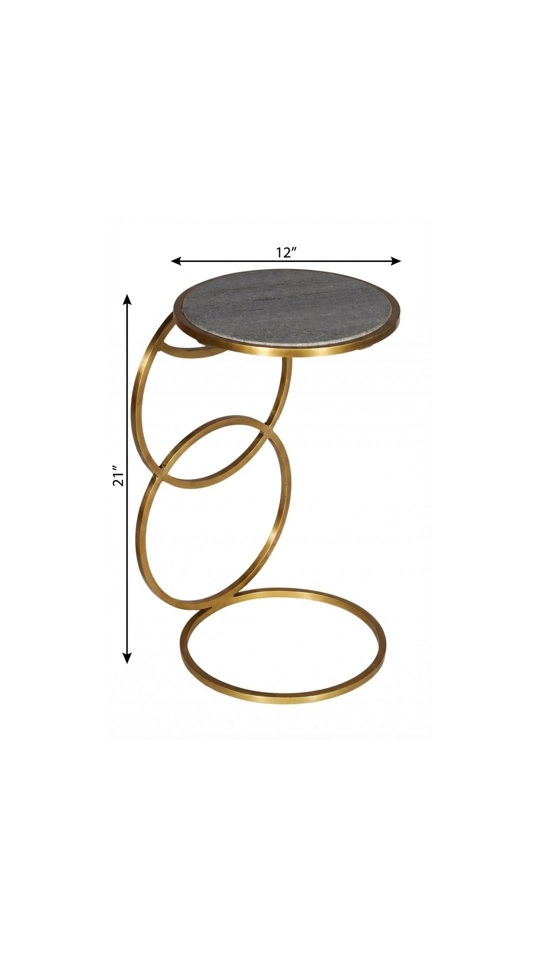 21" Gold And Gray Marble And Iron Round End Table