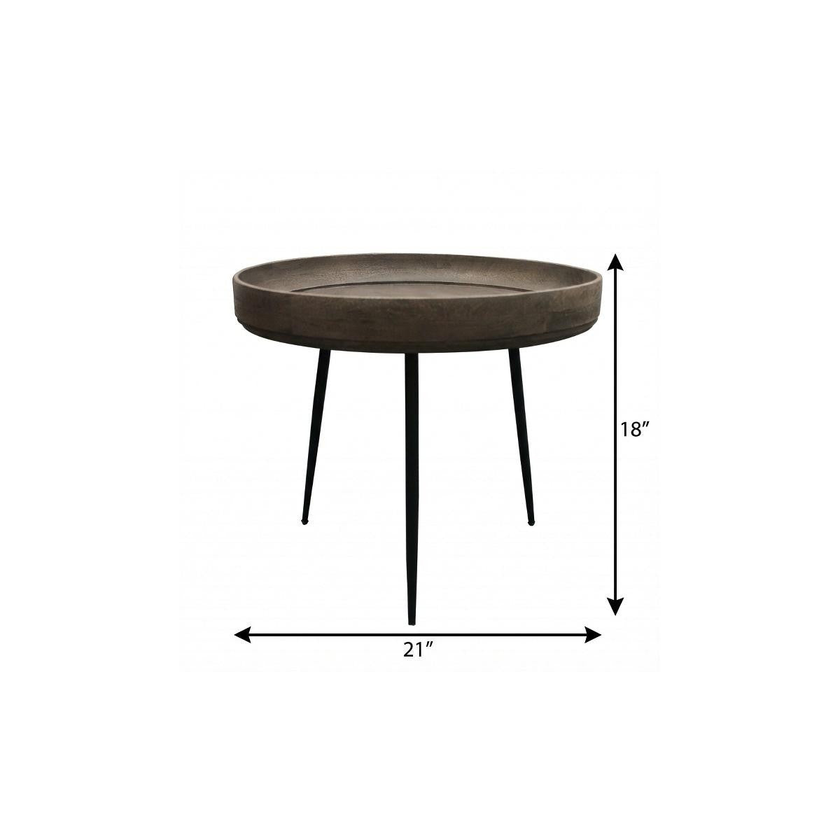 18" Black And Gray Solid Wood And Iron Round End Table