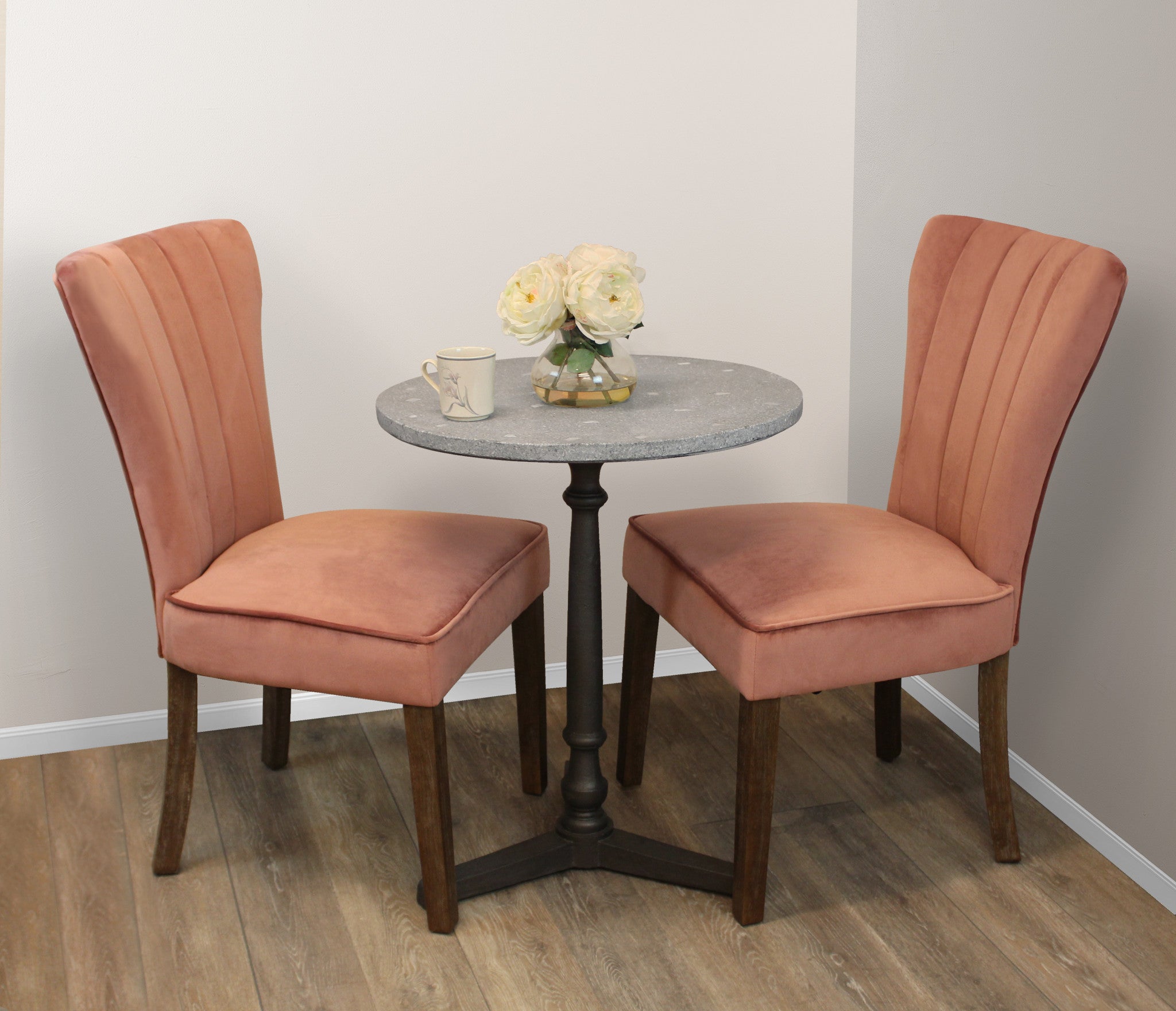 24" Gray And Black Stone And Iron Round Dining Table