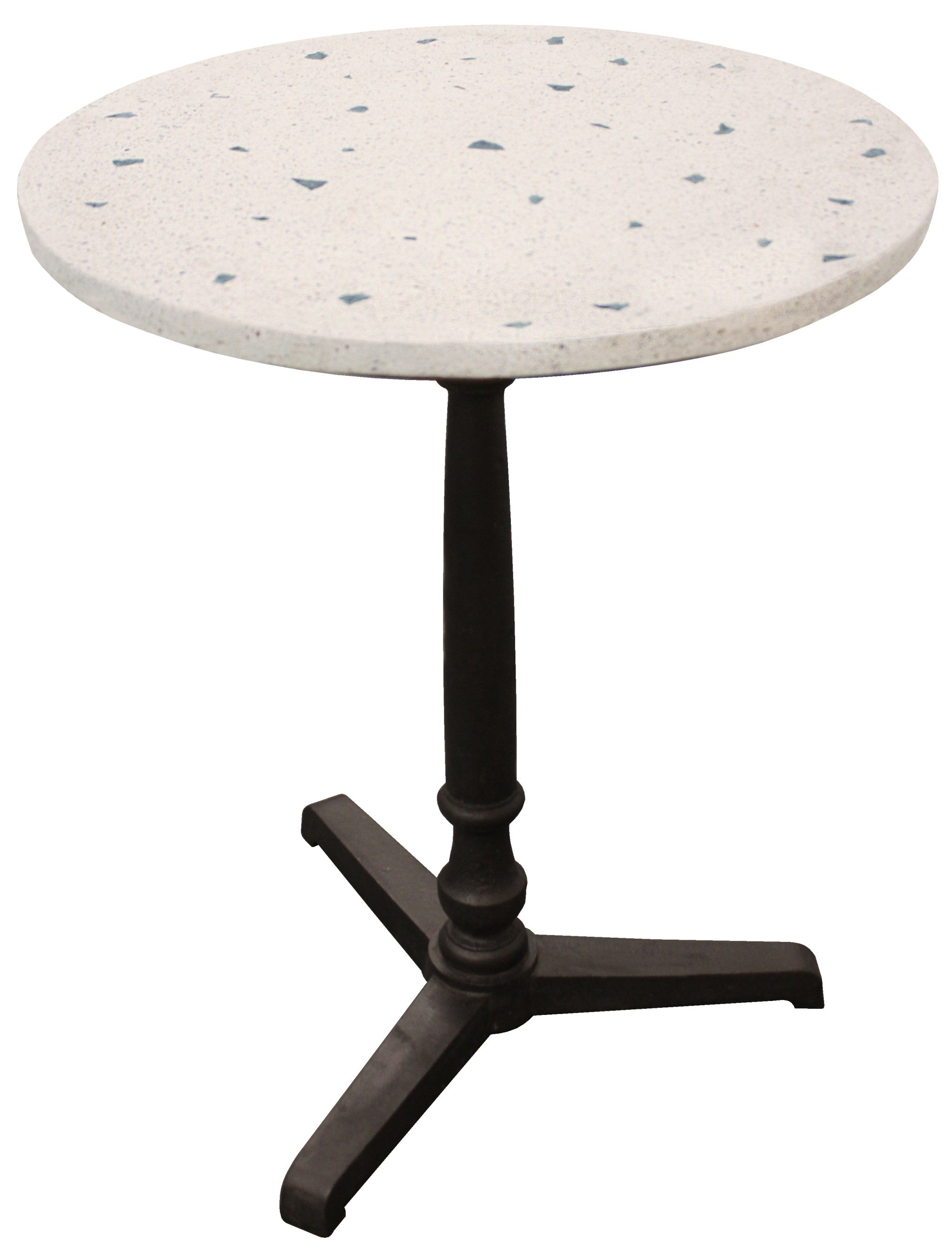 24" Ivory and Brown Stone and Iron Pedestal Base Round Top Dining Table