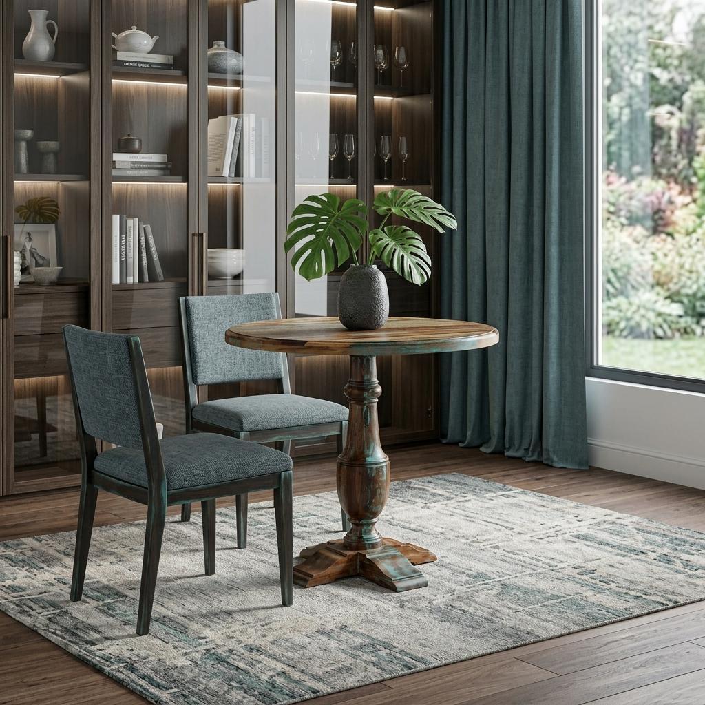 36" Brown Rounded Solid Wood Pedestal Base Dining Table