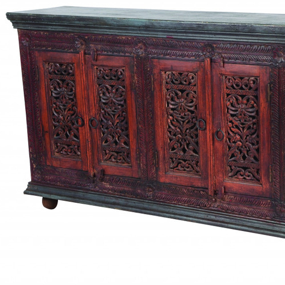93" Brown and Black Solid Wood Buffet Table with Six Doors