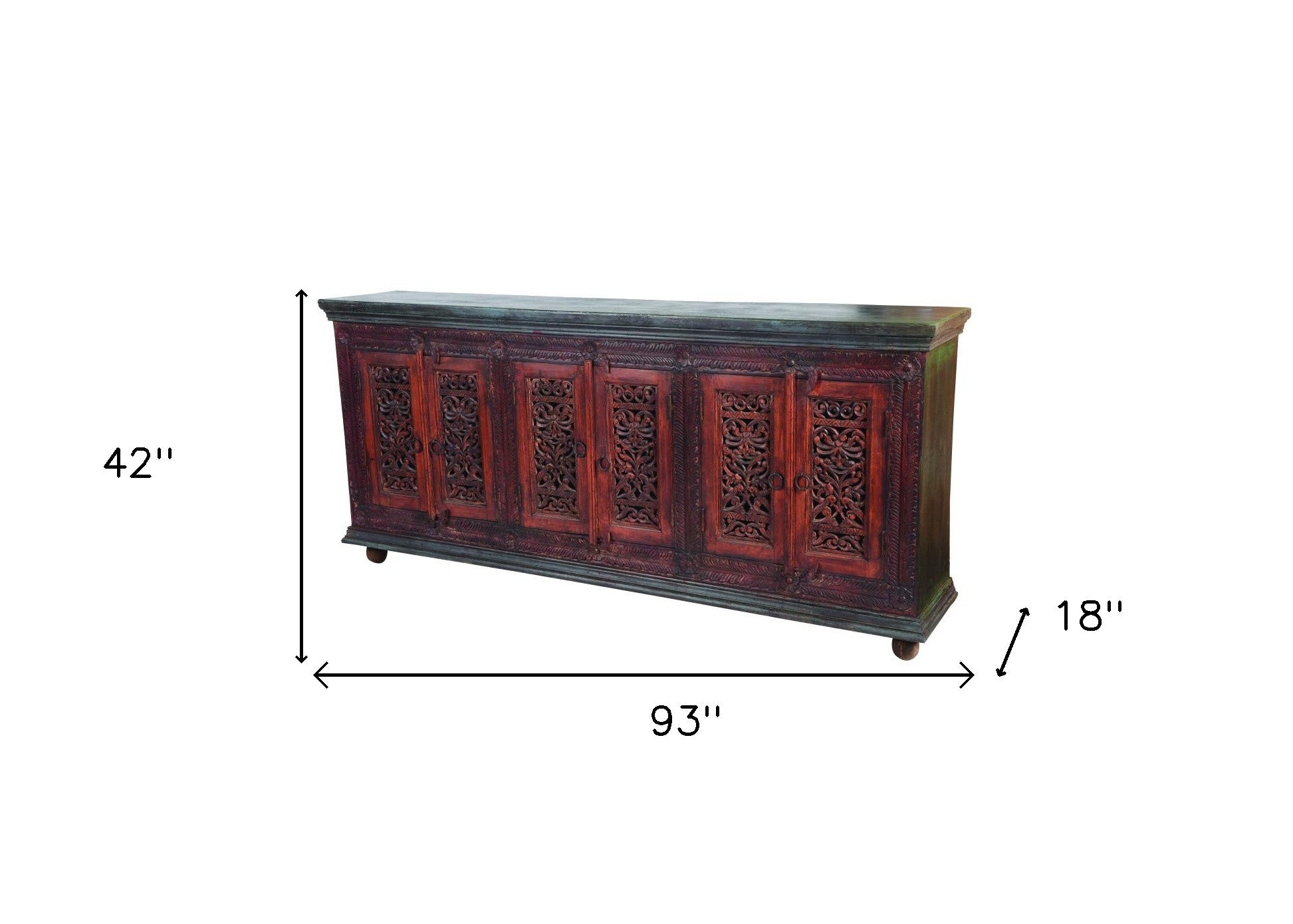 93" Brown and Black Solid Wood Buffet Table with Six Doors