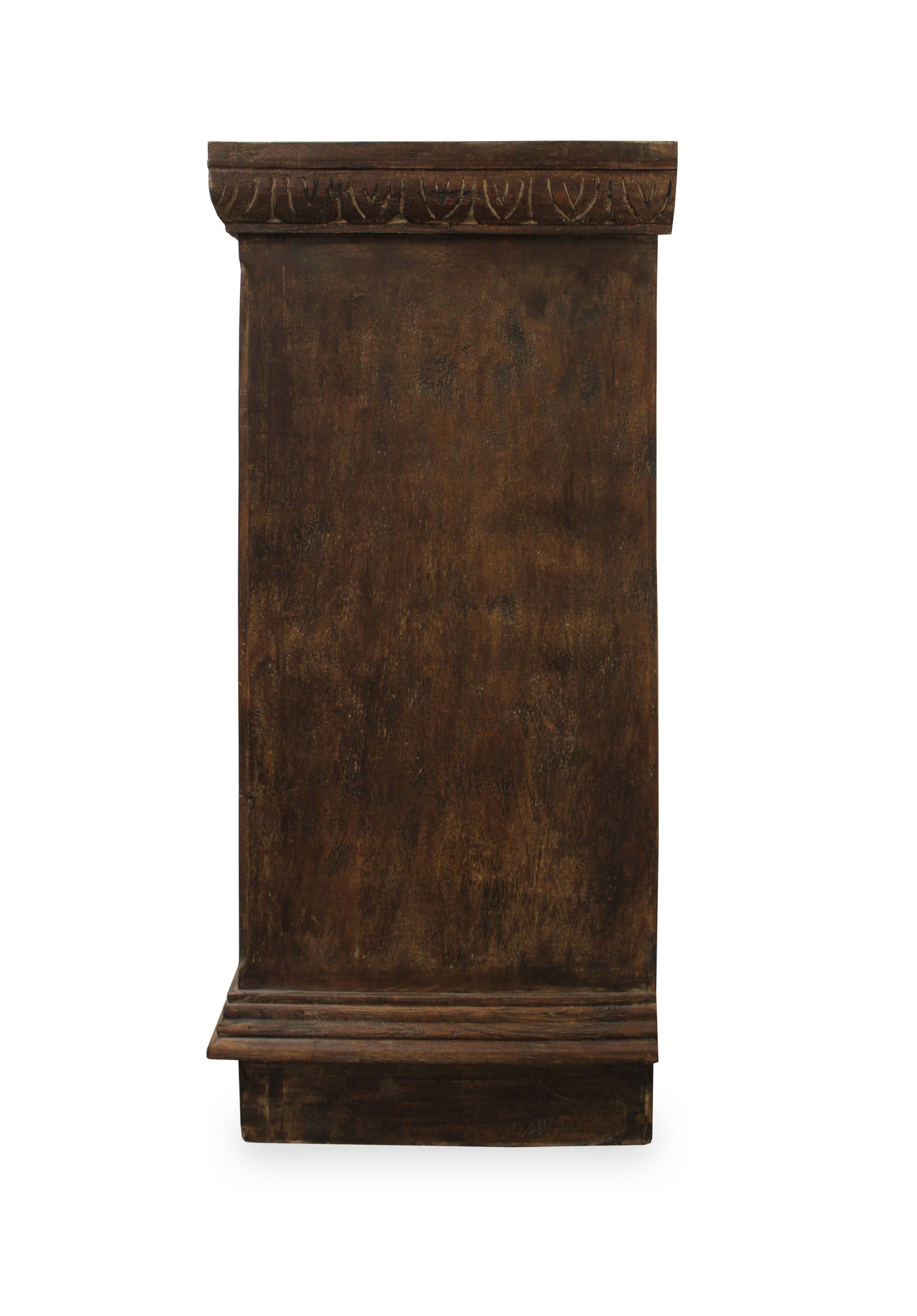 72" Brown Distressed Solid Wood Carved Geometric Buffet Table with Four Doors