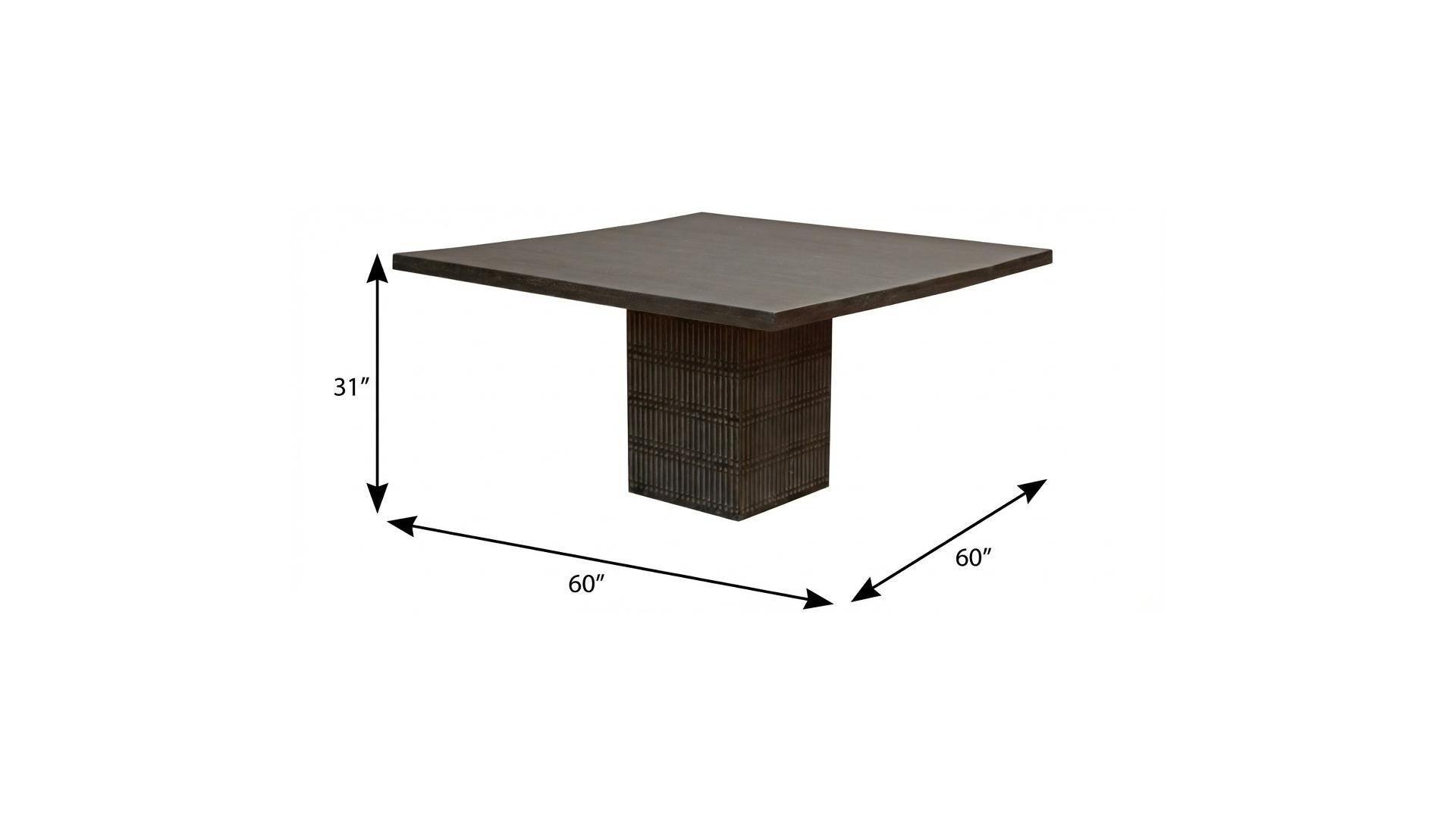 60" Brown Square Solid Wood Dining Table